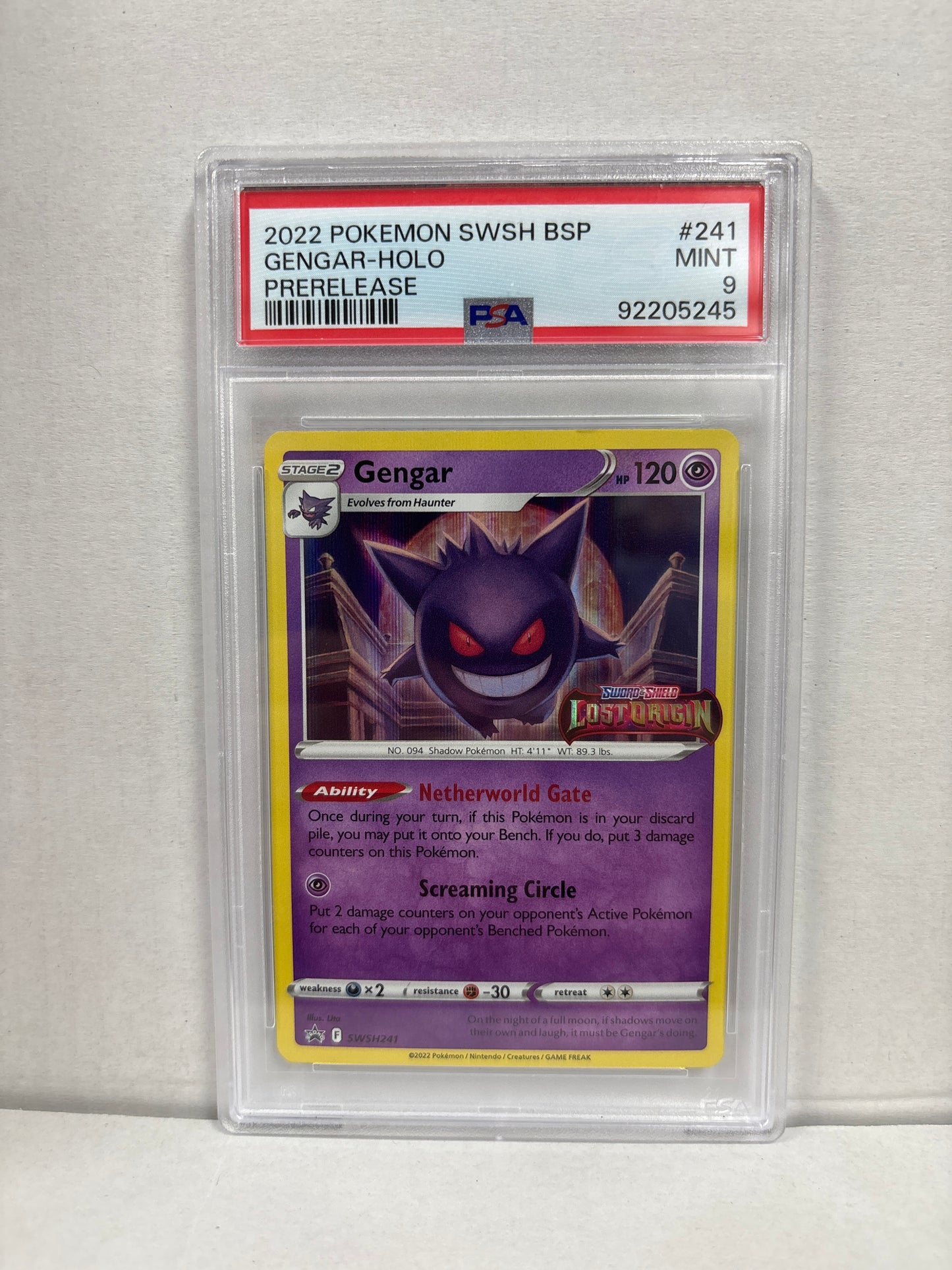 Pokemon Gengar SWSH241 PreRelease PSA 9