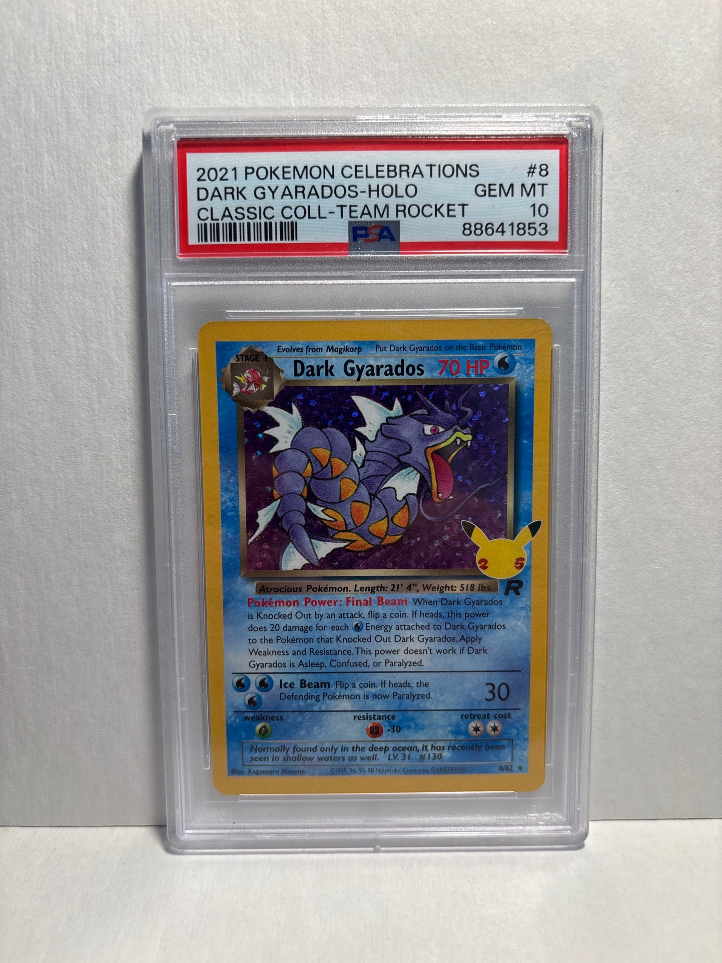 Pokemon Dark Gyarados 8/82 Celebrations (2021) PSA 10 (Scratches on Slab)