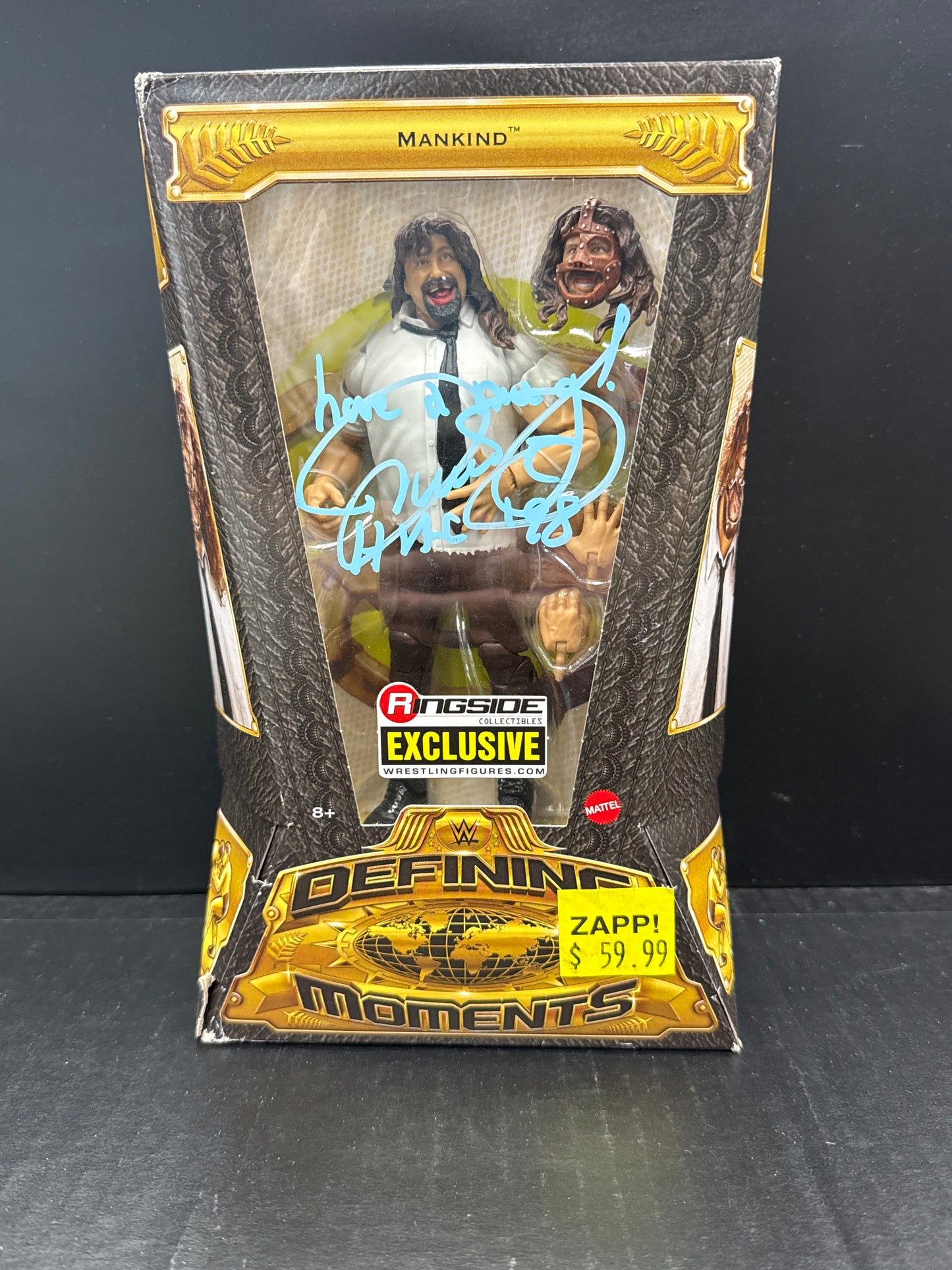 WWE Elite Defining Moments Mankind Ringside Exclusive Signed by Mick Foley (Box Damaged)