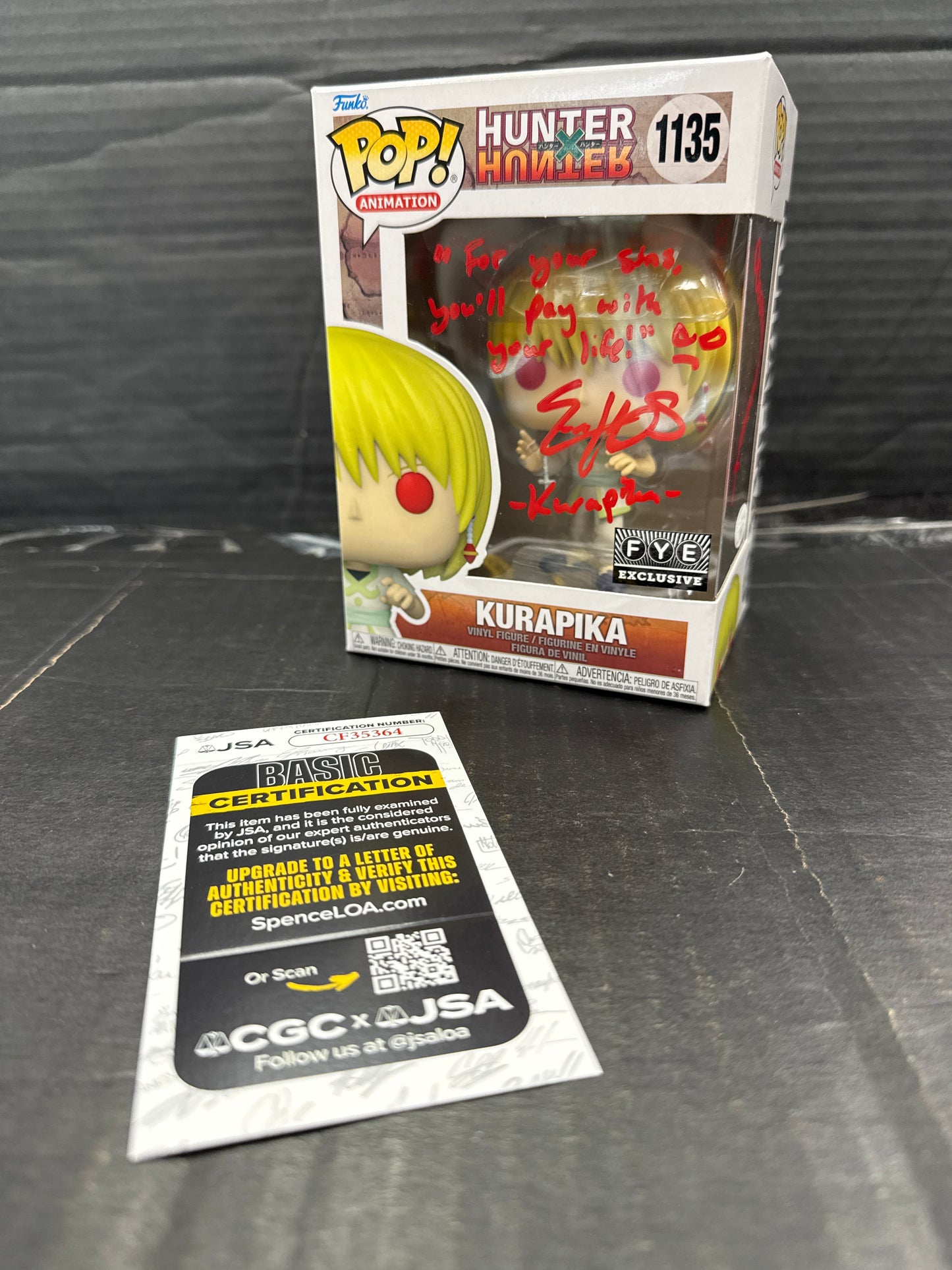 Funko Pop! Hunter x Hunter Kurapika FYE Exclusive 1135 Signed by Erika Harlacher (Grade A)