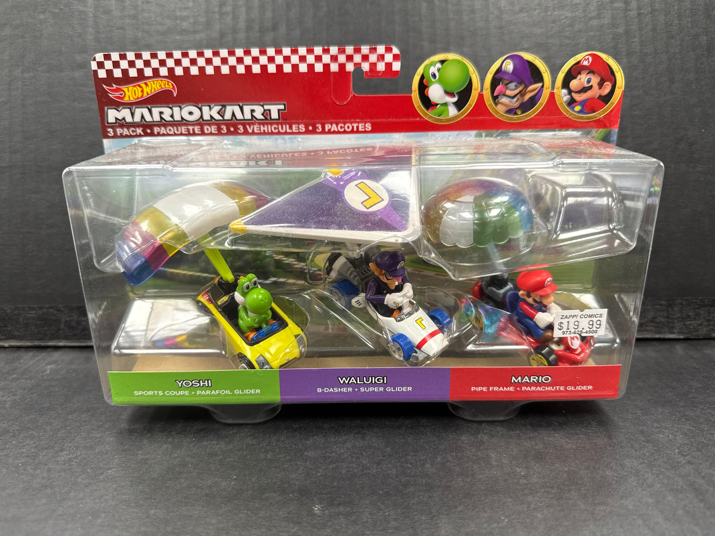 Hot Wheels Mario Kart - 3 Pack (Yoshi, Waluigi, Mario)