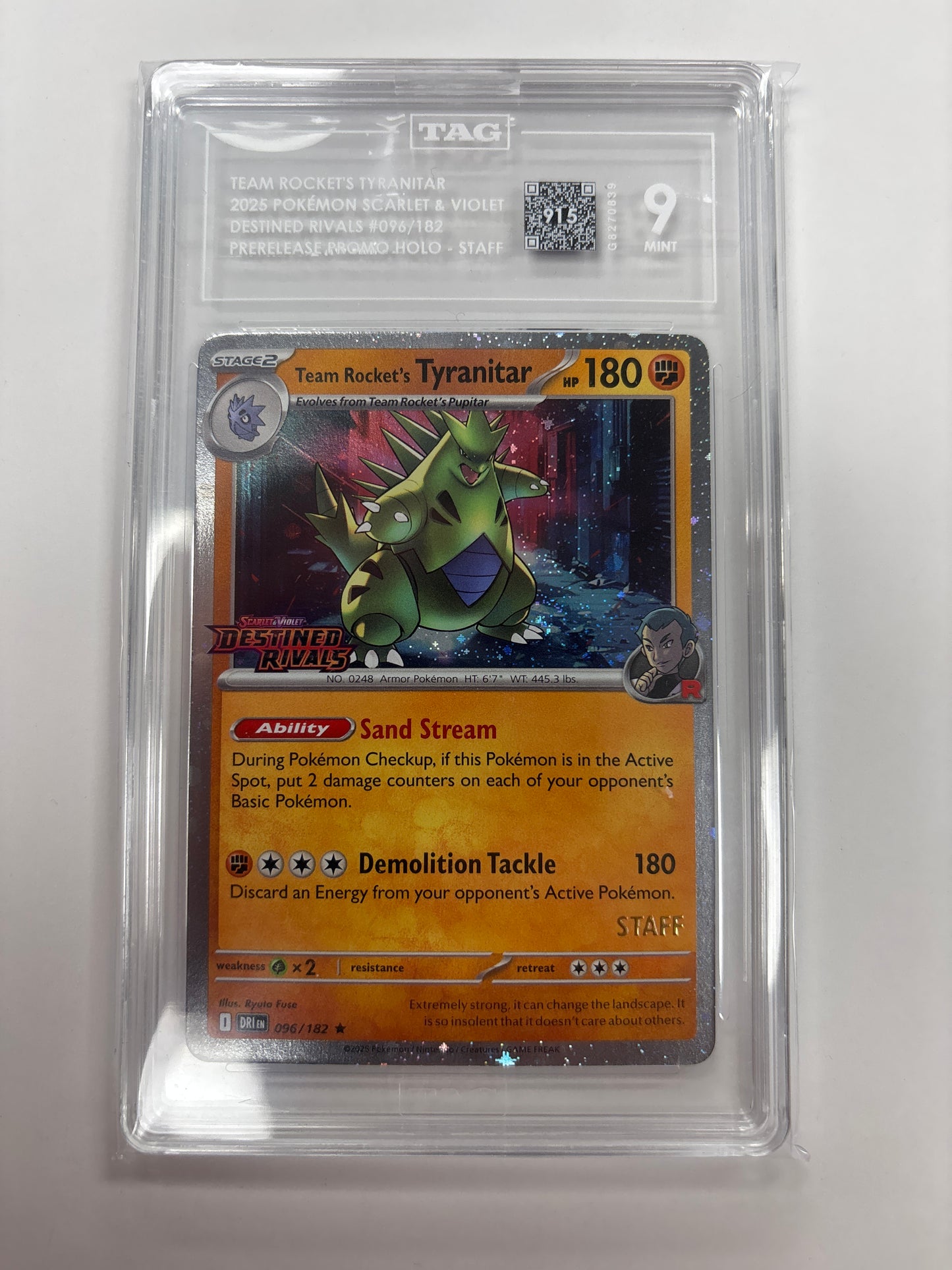Pokemon Team Rocket’s Tyranitar 096/182 STAFF PROMO TAG 9