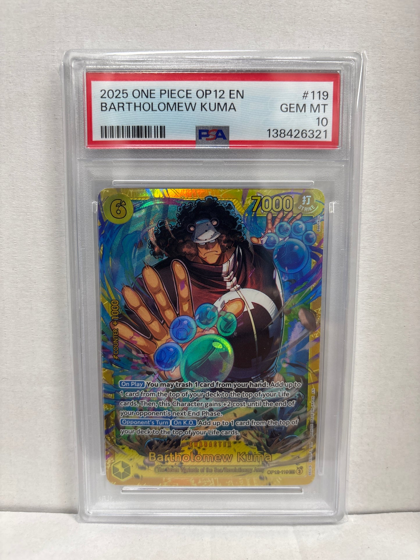 One Piece Card Game Bartholomew Kuma OP12-119 PSA 10