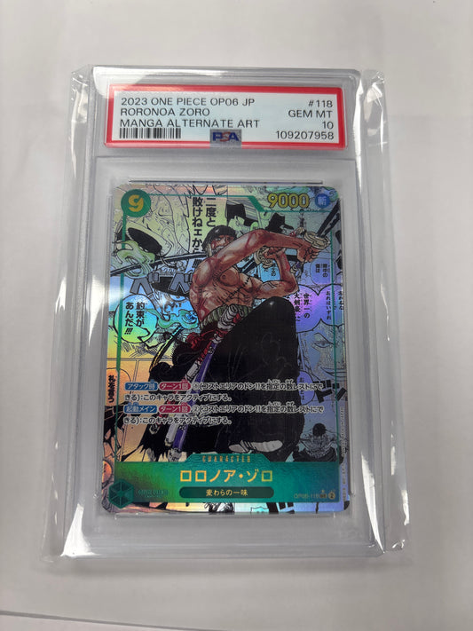 One Piece TCG Japanese Roronoa Zoro OP06-118 Manga Alternate Art PSA 10