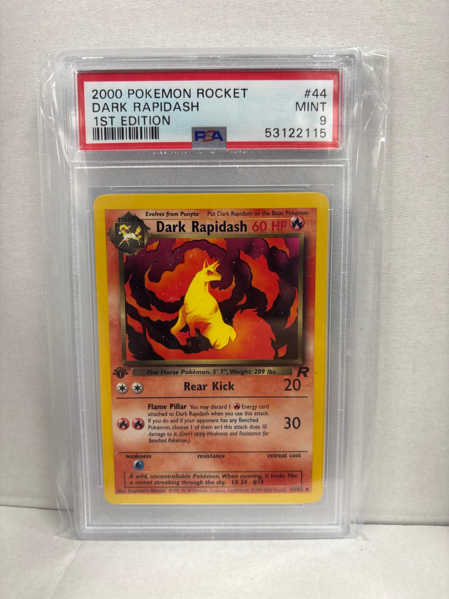 Pokemon Dark Rapidash 44/82 1st Edition PSA 9