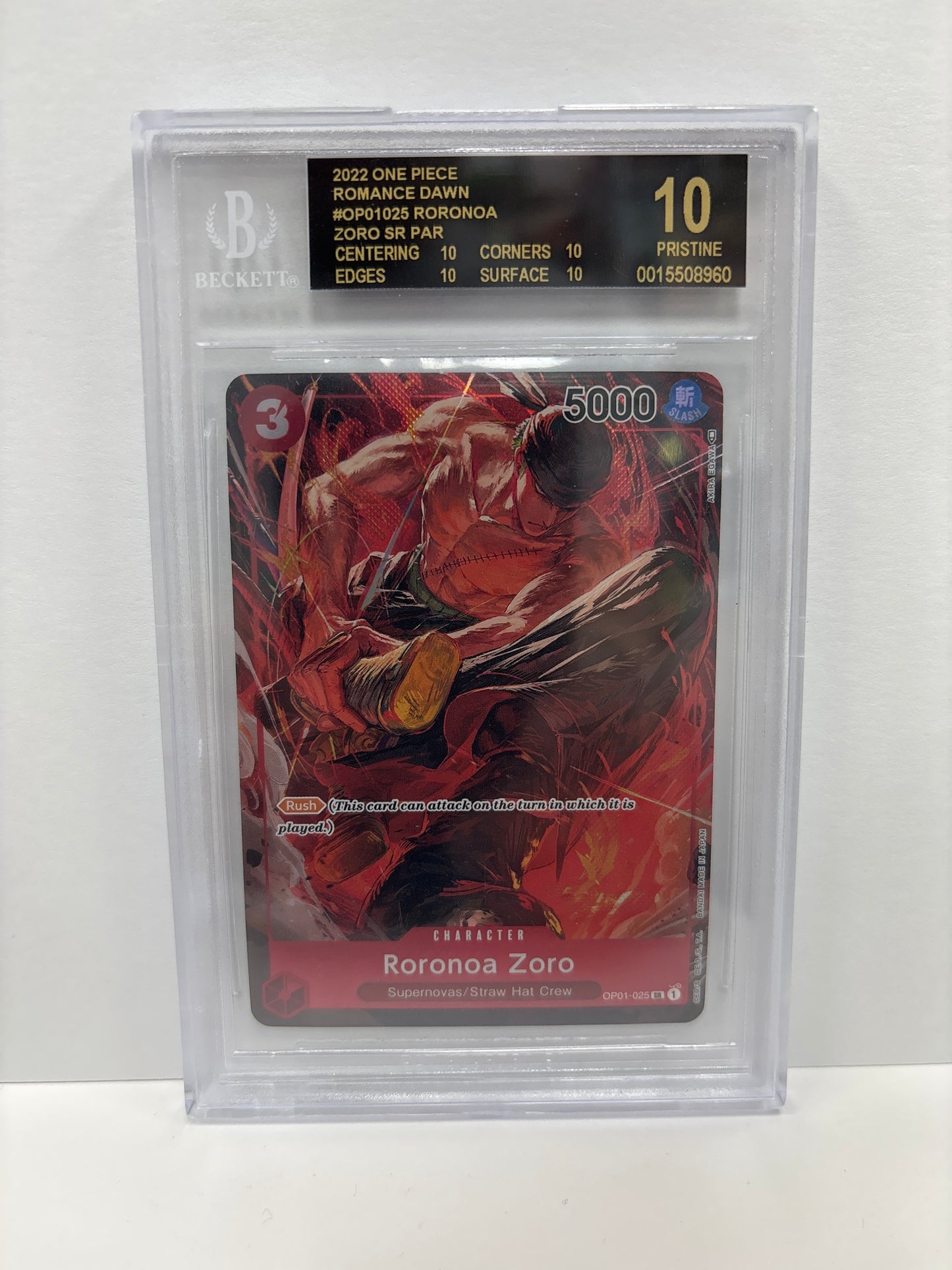 One Piece TCG Roronoa Zoro OP01-025 Beckett Pristine 10 Black Label