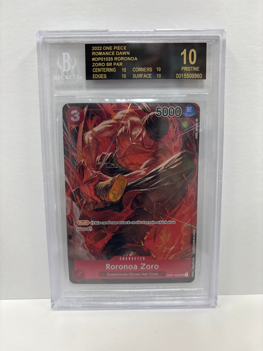One Piece TCG Roronoa Zoro OP01-025 Beckett Pristine 10 Black Label