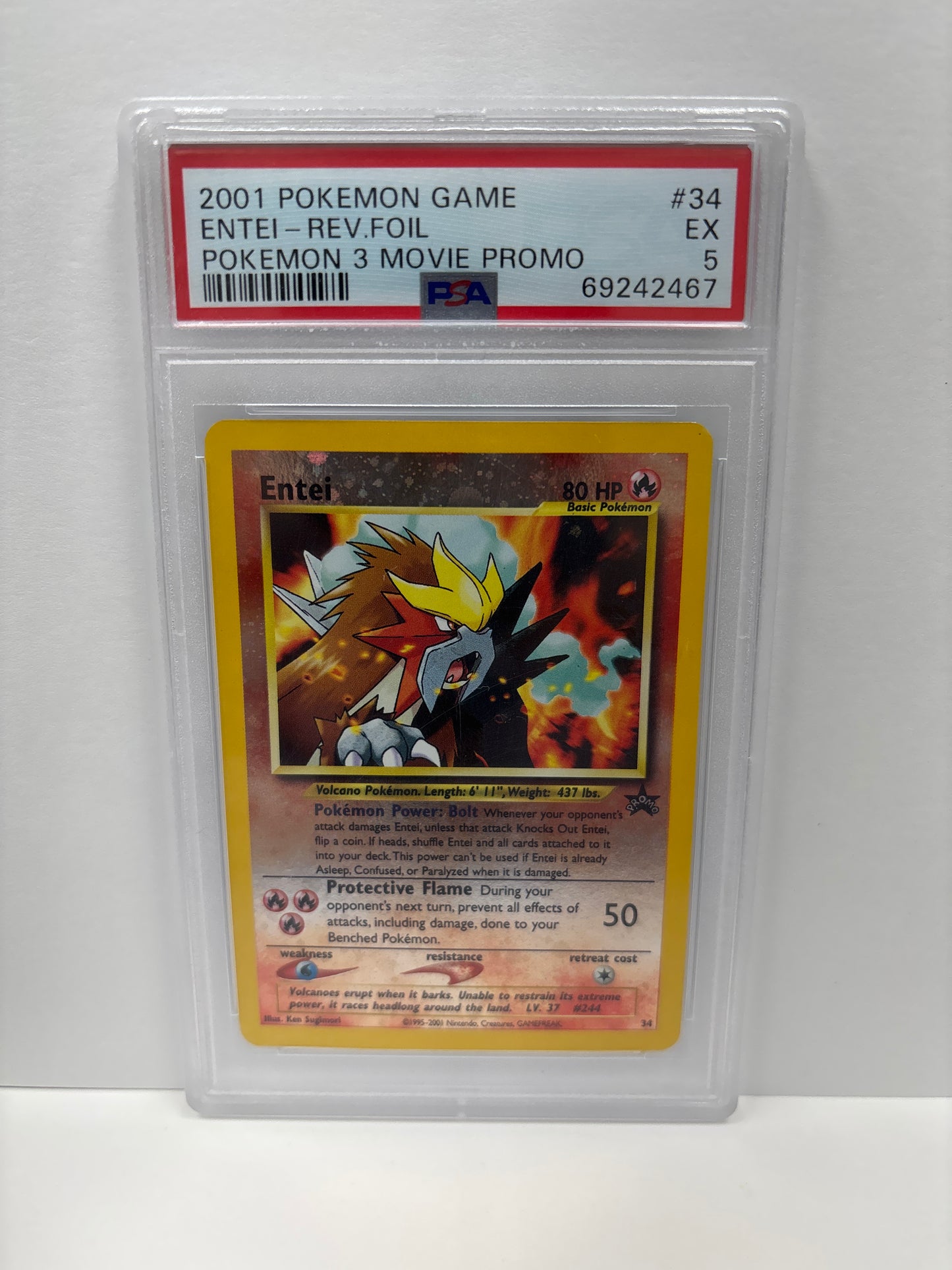 Pokemon Entei #34 PROMO PSA 5 (Scratches on Slab)