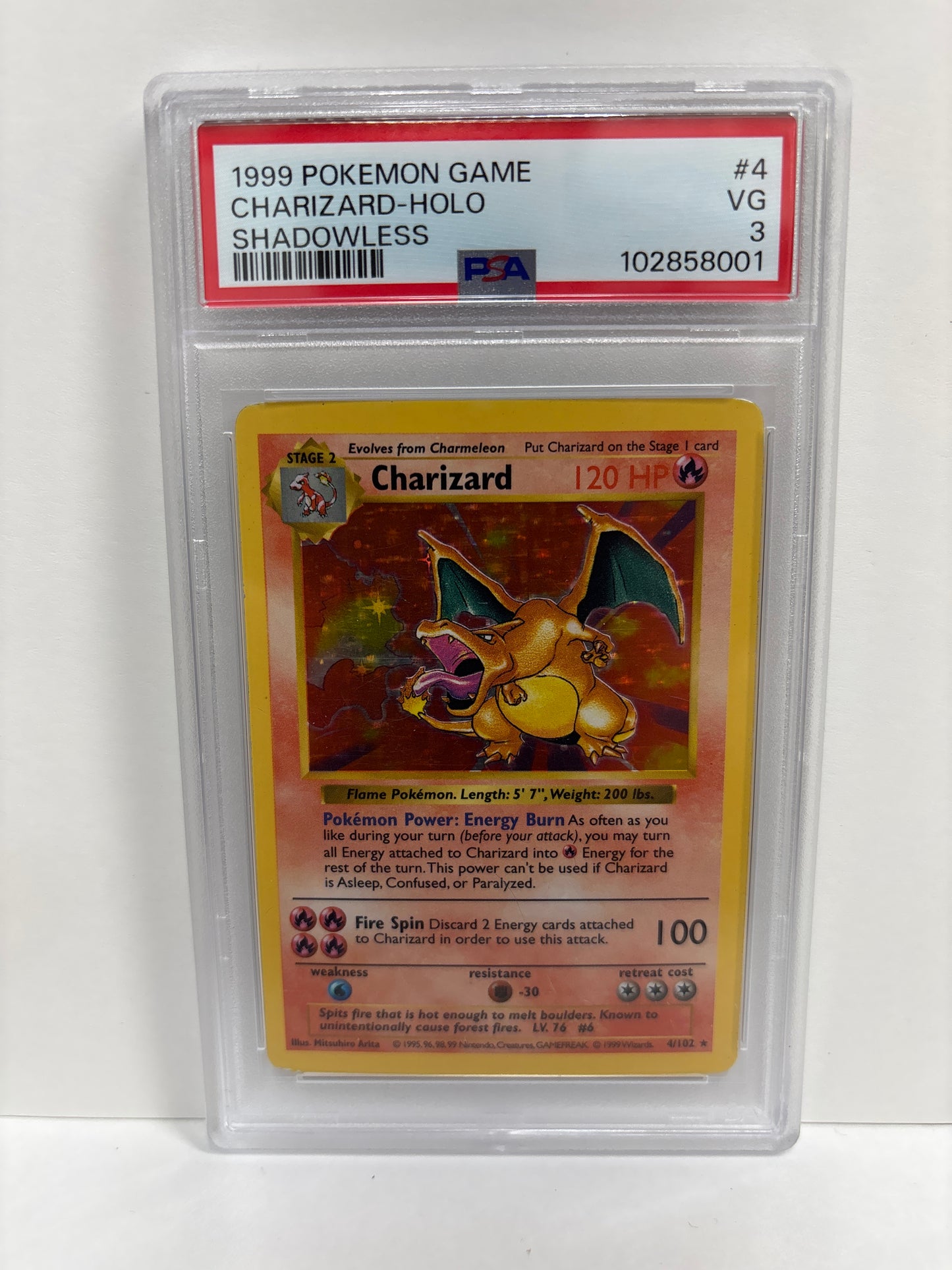Pokemon Charizard 4/102 Shadowless PSA 3