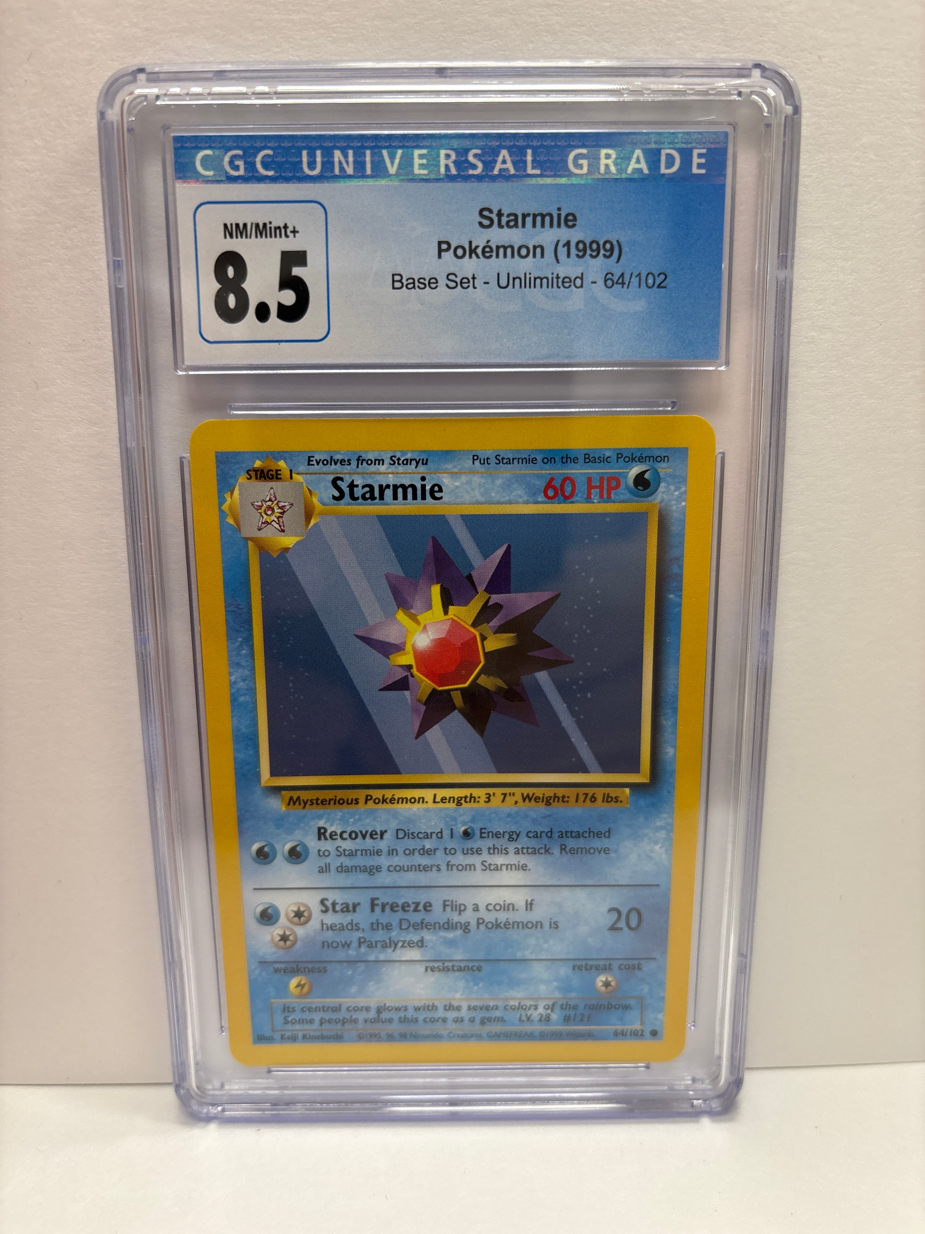 Pokemon Starmie 64/102 (1999) CGC 8.5 (Scratches on Slab) Zapp! Comics Pokemon Starmie 64/102 (1999) CGC 8.5 (Scratches on Slab) Zapp! Comics