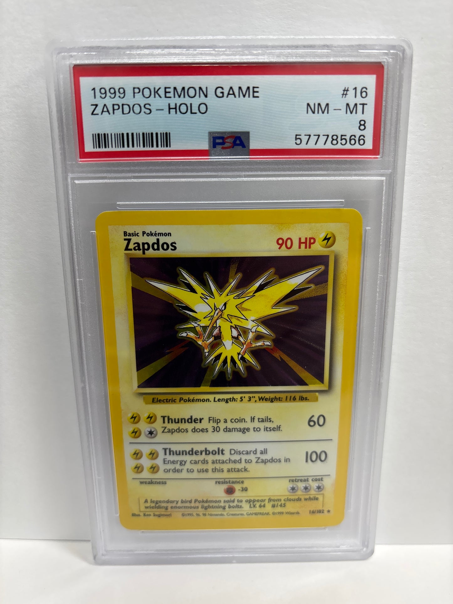 Pokemon Zapdos 16/102 (1999) PSA 8