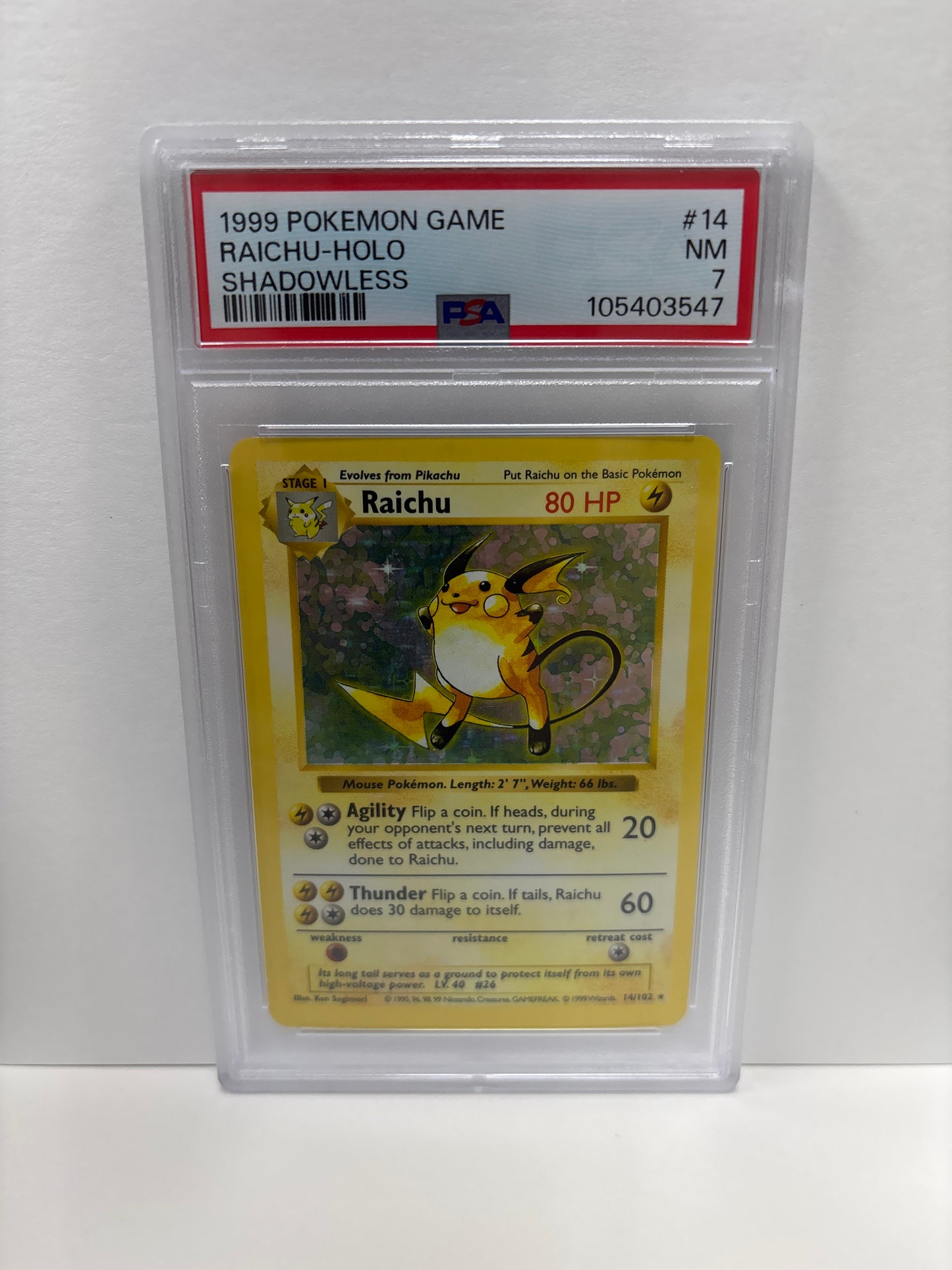 Pokemon Raichu 14/102 Shadowless PSA 7