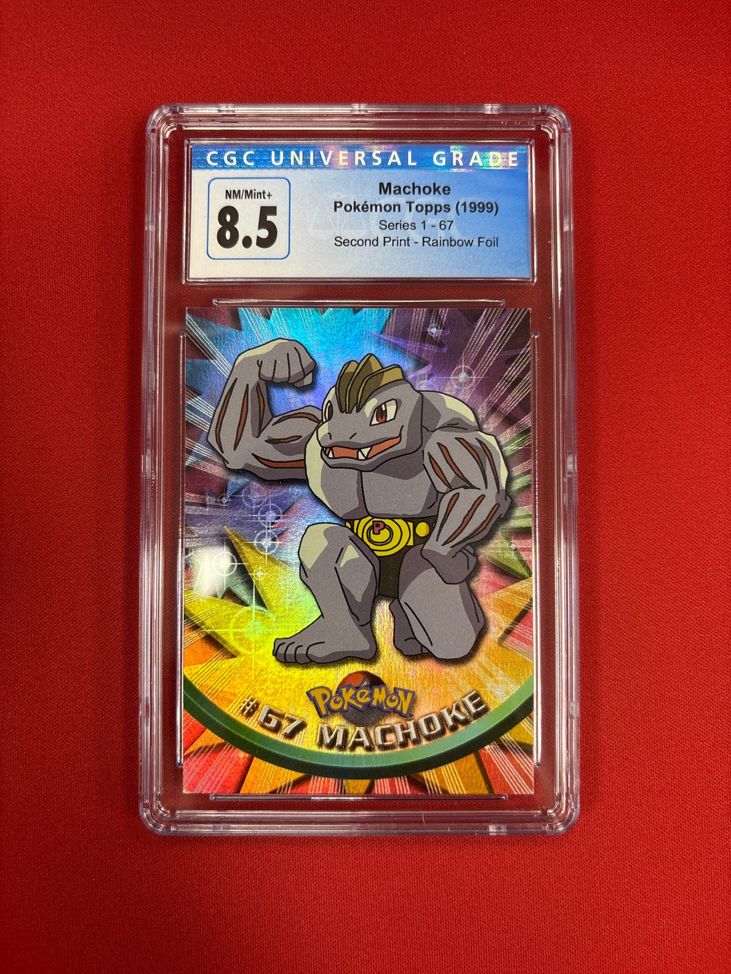 Pokemon Topps Series 1 Machoke #67 2nd Print Rainbow FOIL (1999) CGC 8.5