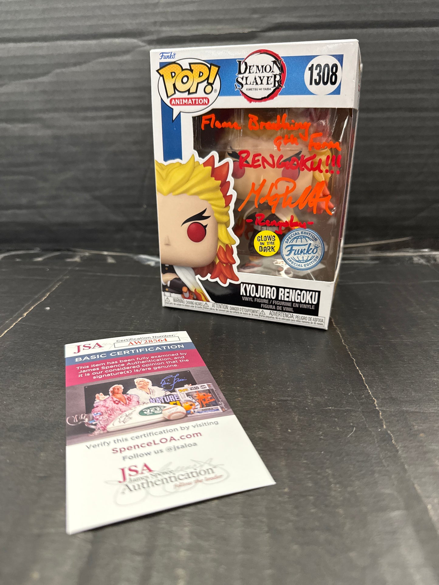 Funko Pop! Demon Slayer Kyojuro Rengoku 1308 Signed by Mark Whitten (Grade A)
