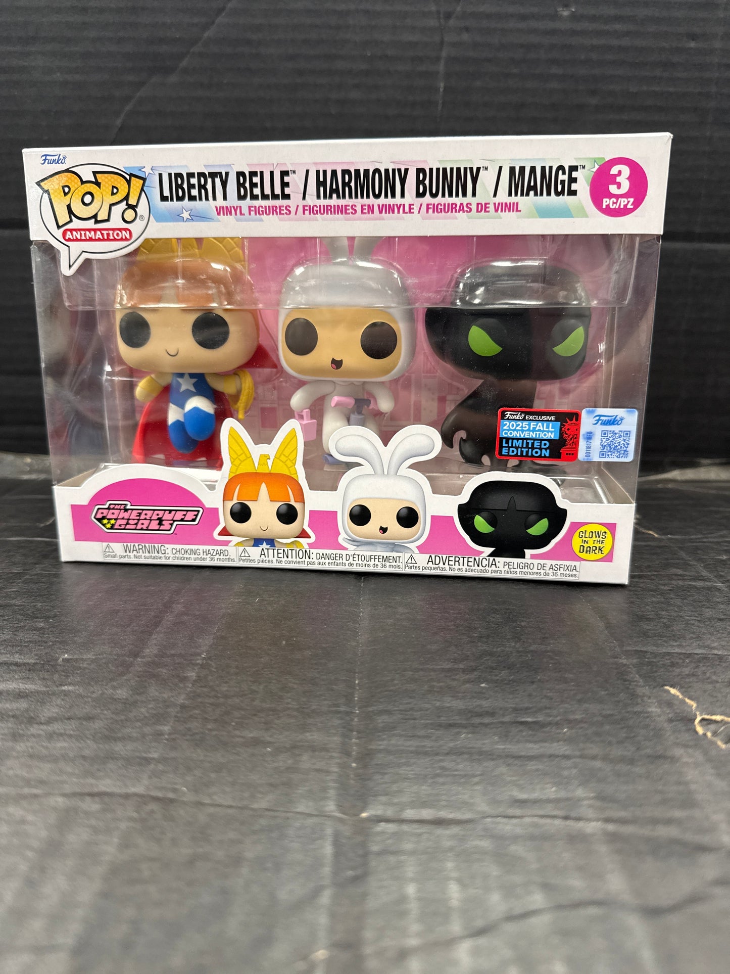 Funko Pop! Powerpuff Girls Liberty Belle / Harmony Bunny / Mange 3 Pack Fall 2025 Convention Exclusive (Grade A-)