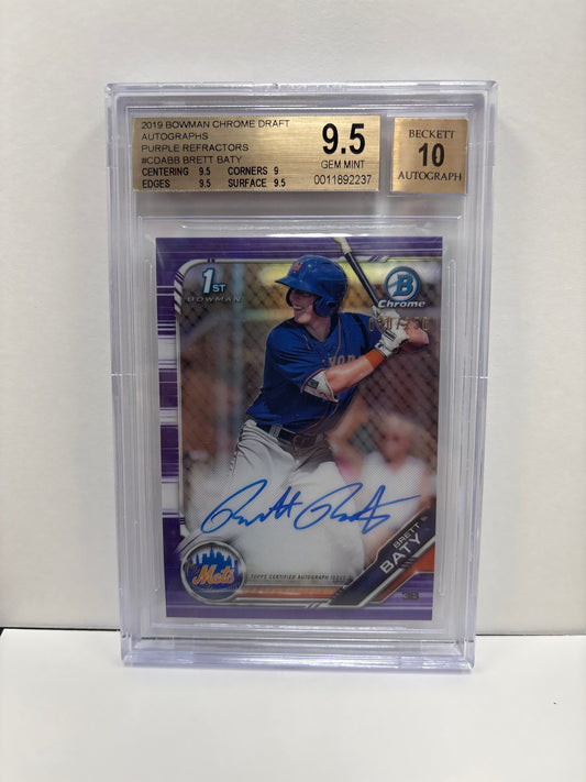 2019 Bowman Chrome Draft Brett Baty CDA-BB Purple Refractors Auto 030/250 Beckett 9.5 (Scratches on Slab)