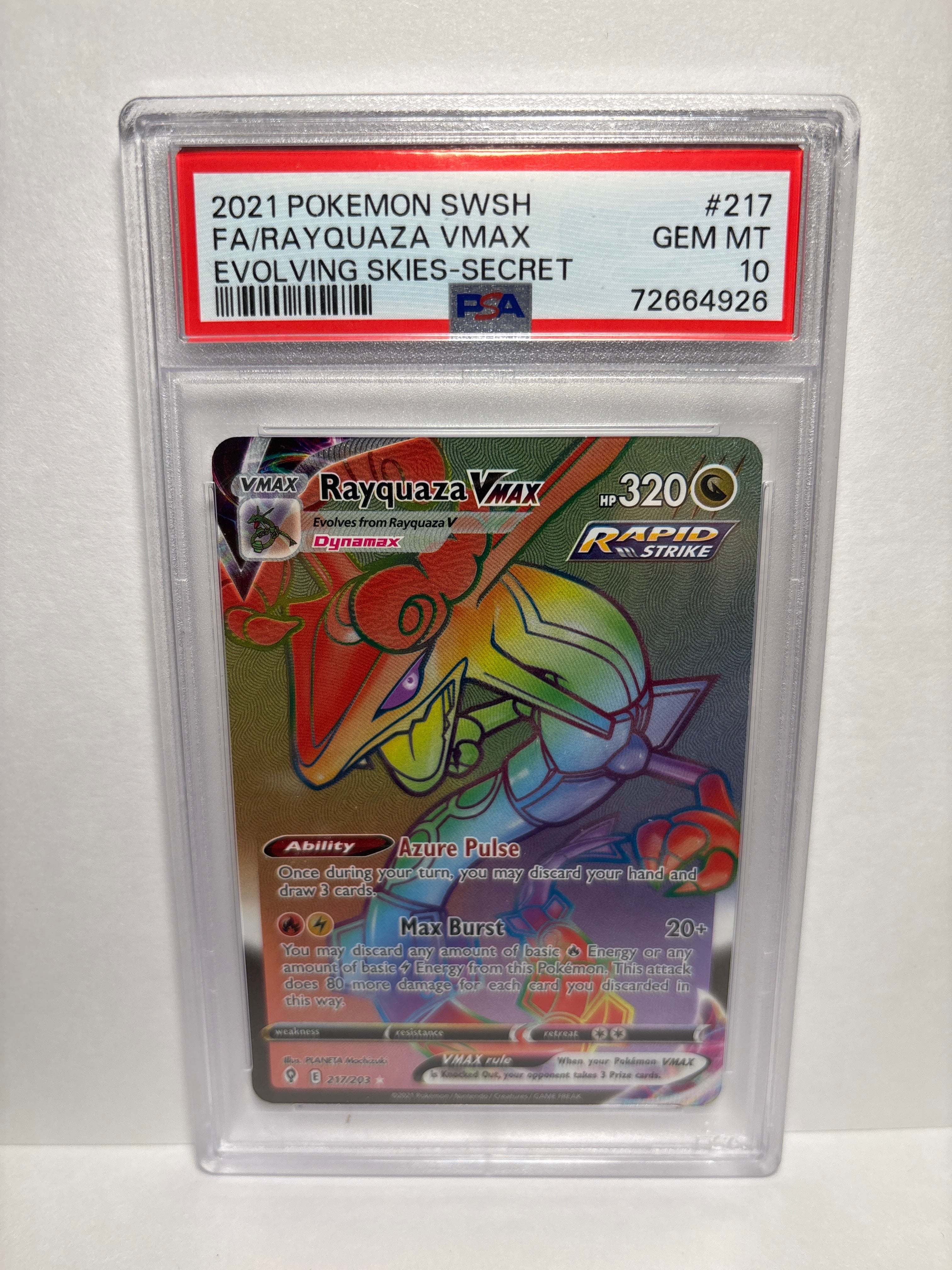Pokemon Rayquaza VMAX 217/203 PSA 10 Zapp! Comics Pokemon Rayquaza VMAX 217/203 PSA 10 Zapp! Comics