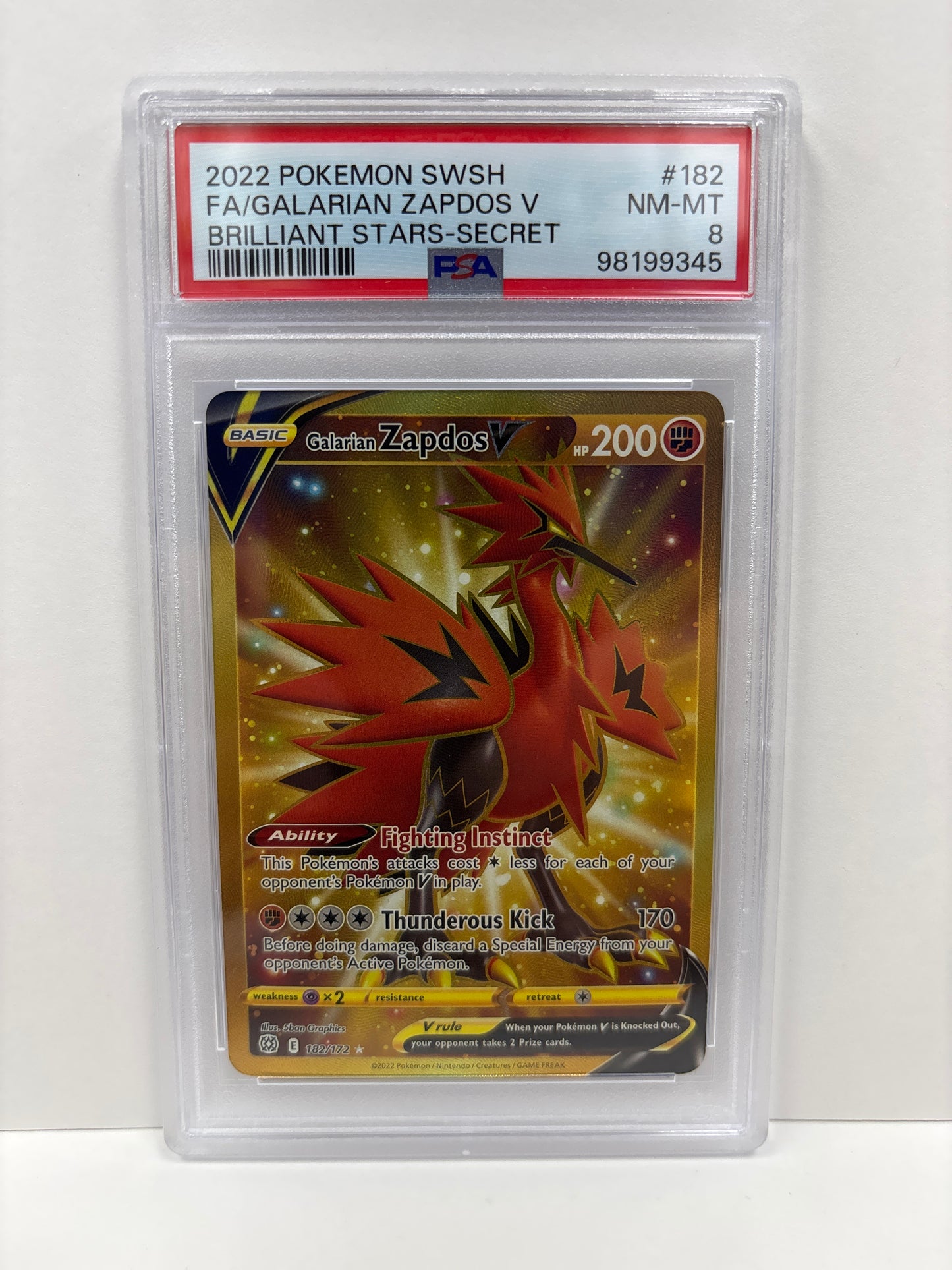Pokemon Galarian Zapdos V 182/172 PSA 8