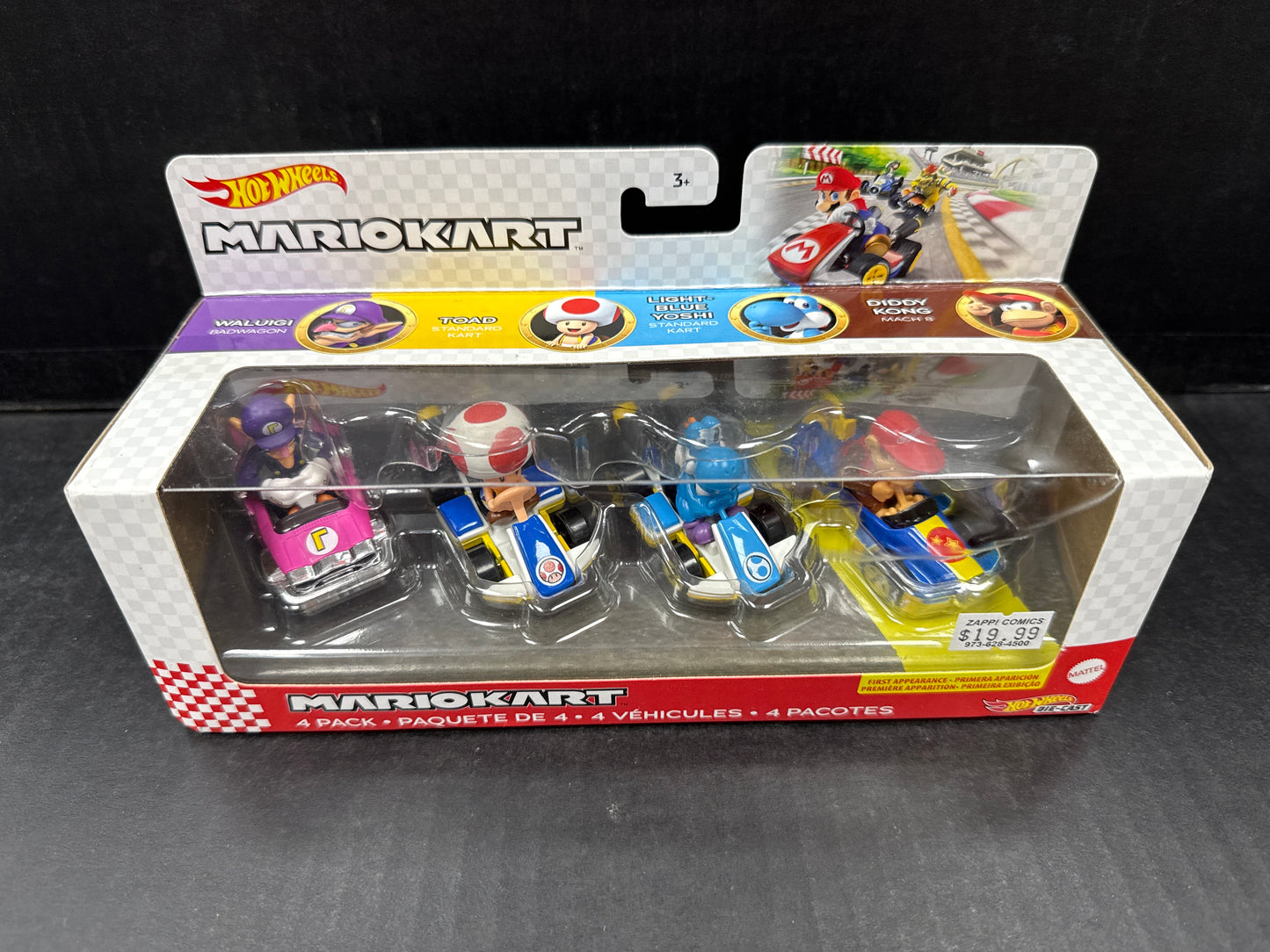Hot Wheels Mario Kart - 4 Pack (Waluigi, Toad, Light Blue Yoshi, Diddy Kong)