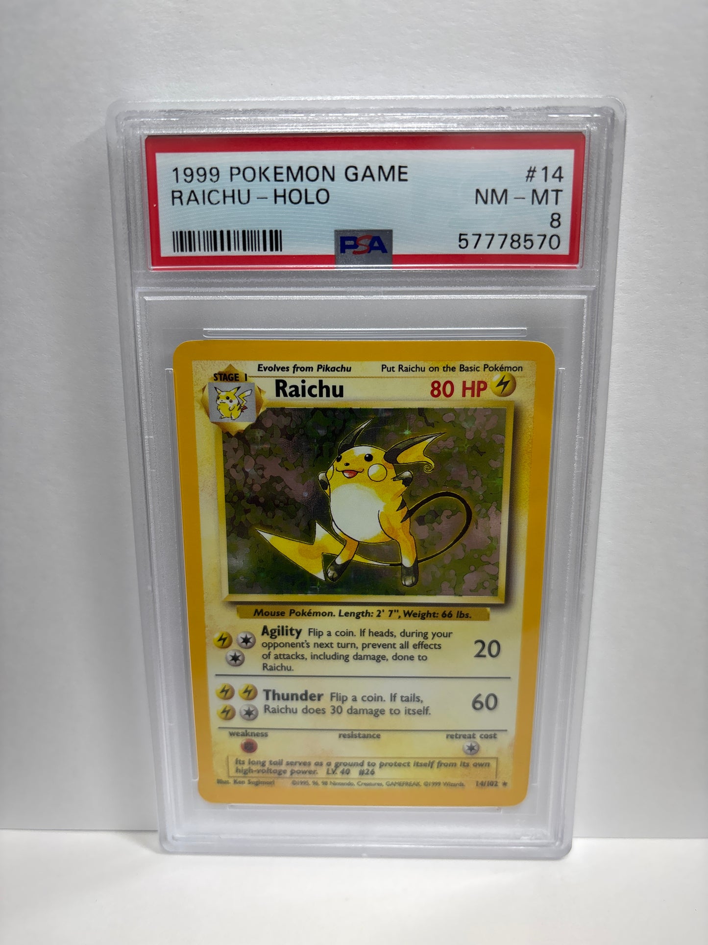 Pokemon Raichu 14/102 (1999) PSA 8