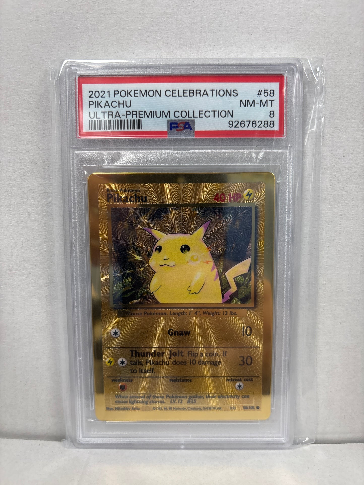 Pokemon Pikachu 58/102 Metal Card (2021) PSA 8