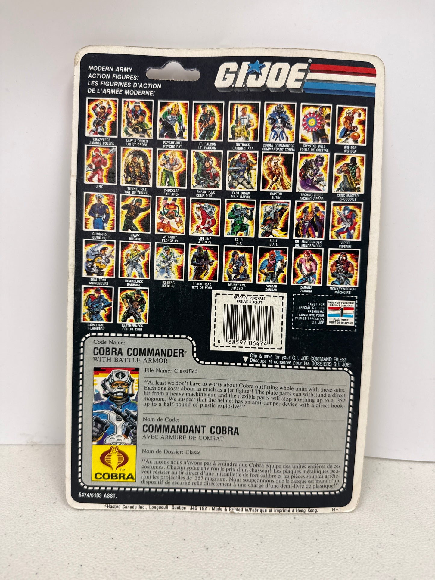 GI Joe Cobra Commander with Battle Armor 1986 (French/Canadian Card)