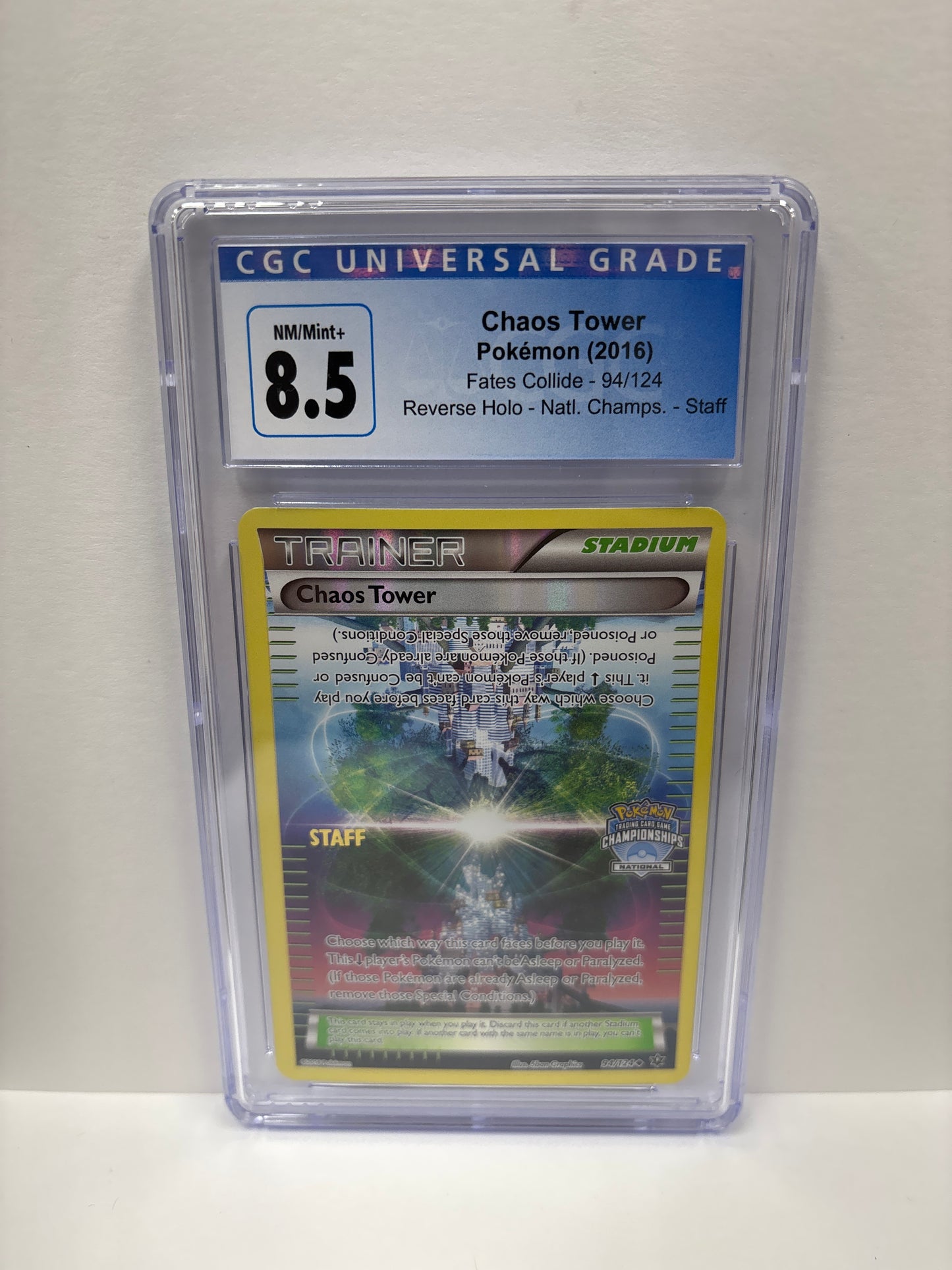 Pokemon Chaos Tower 94/124 National Championships Staff CGC 8.5 (Scratches on Slab)