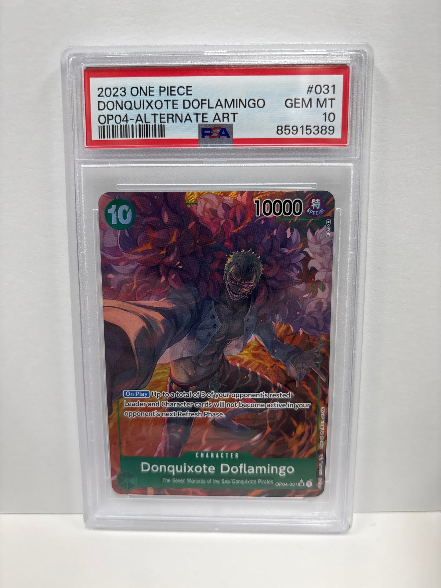 One Piece TCG Donquixote Doflamingo OP04-031 PSA 10