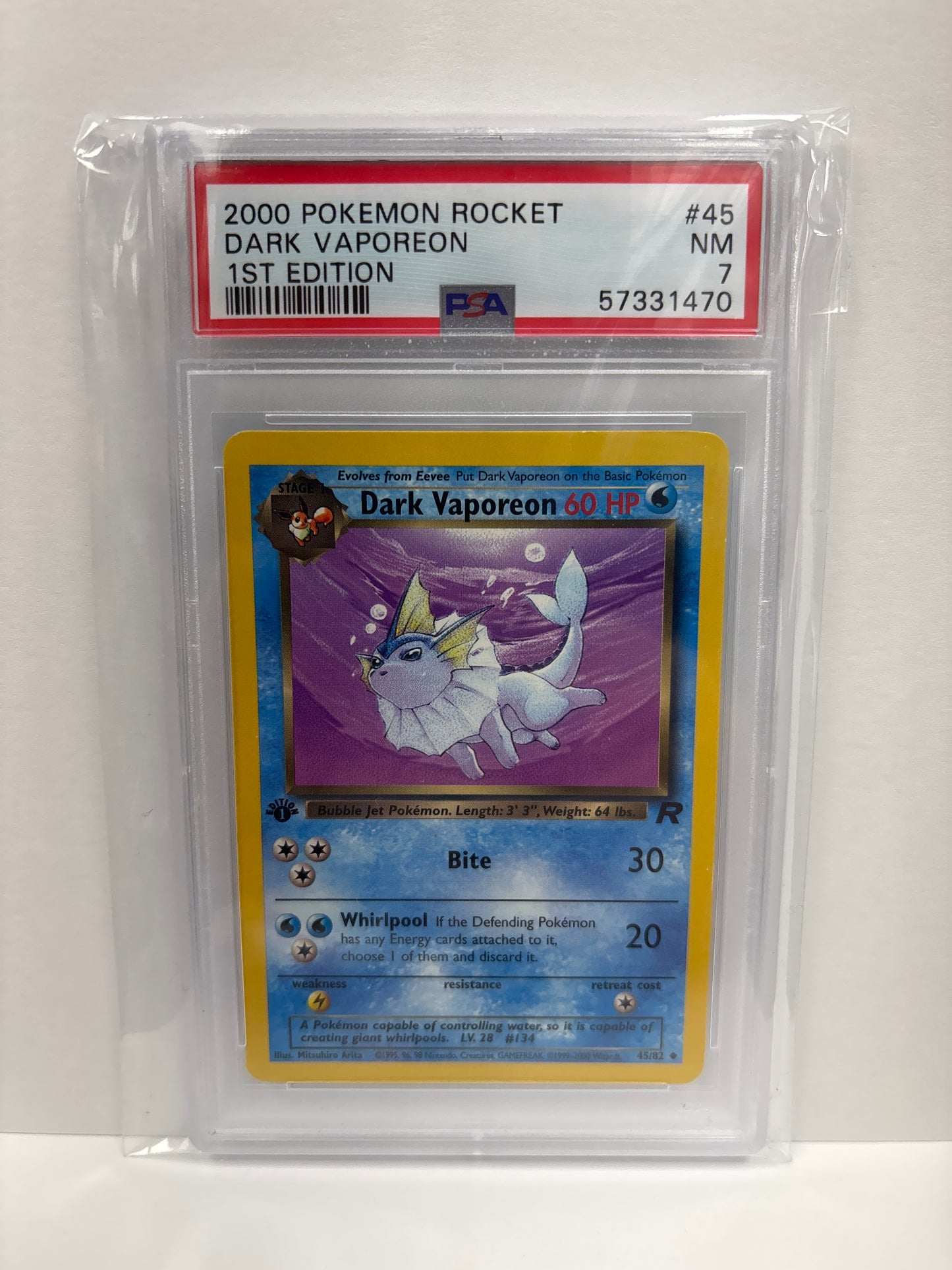 Pokemon Dark Vaporeon 45/82 1st Edition PSA 7