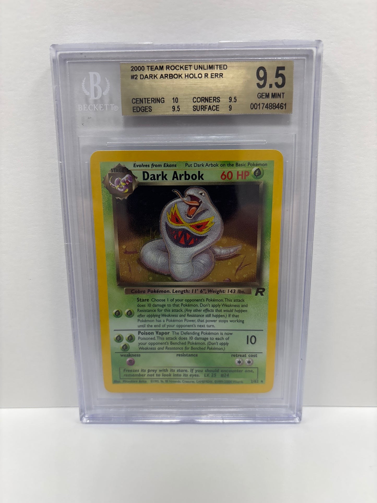 Pokemon Dark Arbok 2/82 (2000) Beckett 9.5