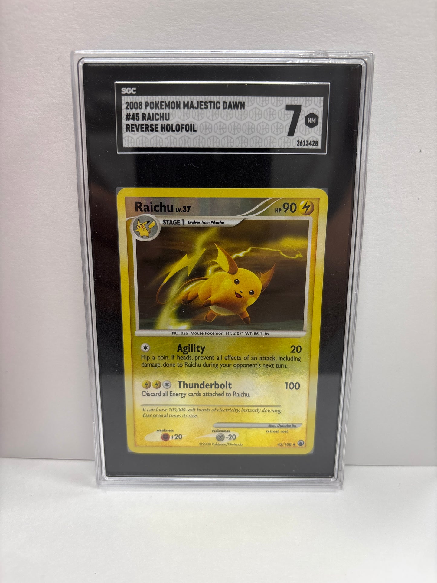 Pokemon Raichu 45/100 Reverse HOLOFOIL SGC 7 (Scratches on Slab)