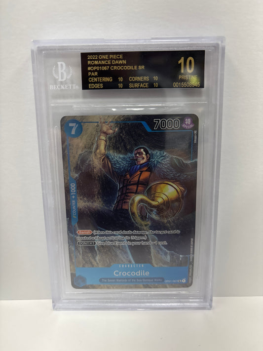 One Piece TCG Crocodile OP01-067 Beckett Pristine 10 Black Label
