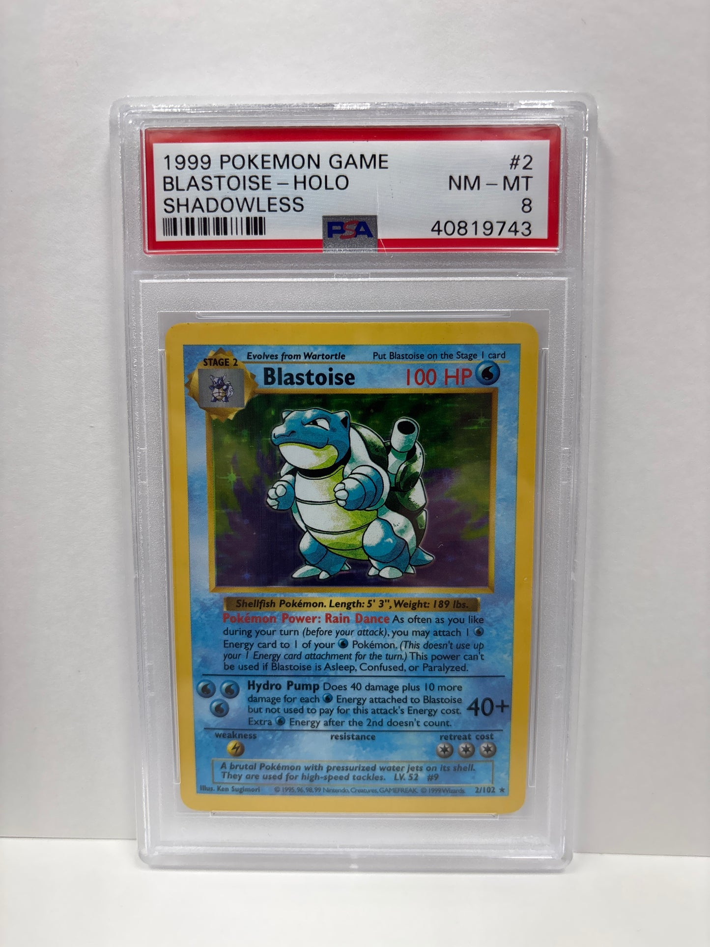 Pokemon Blastoise 2/102 Shadowless PSA 8