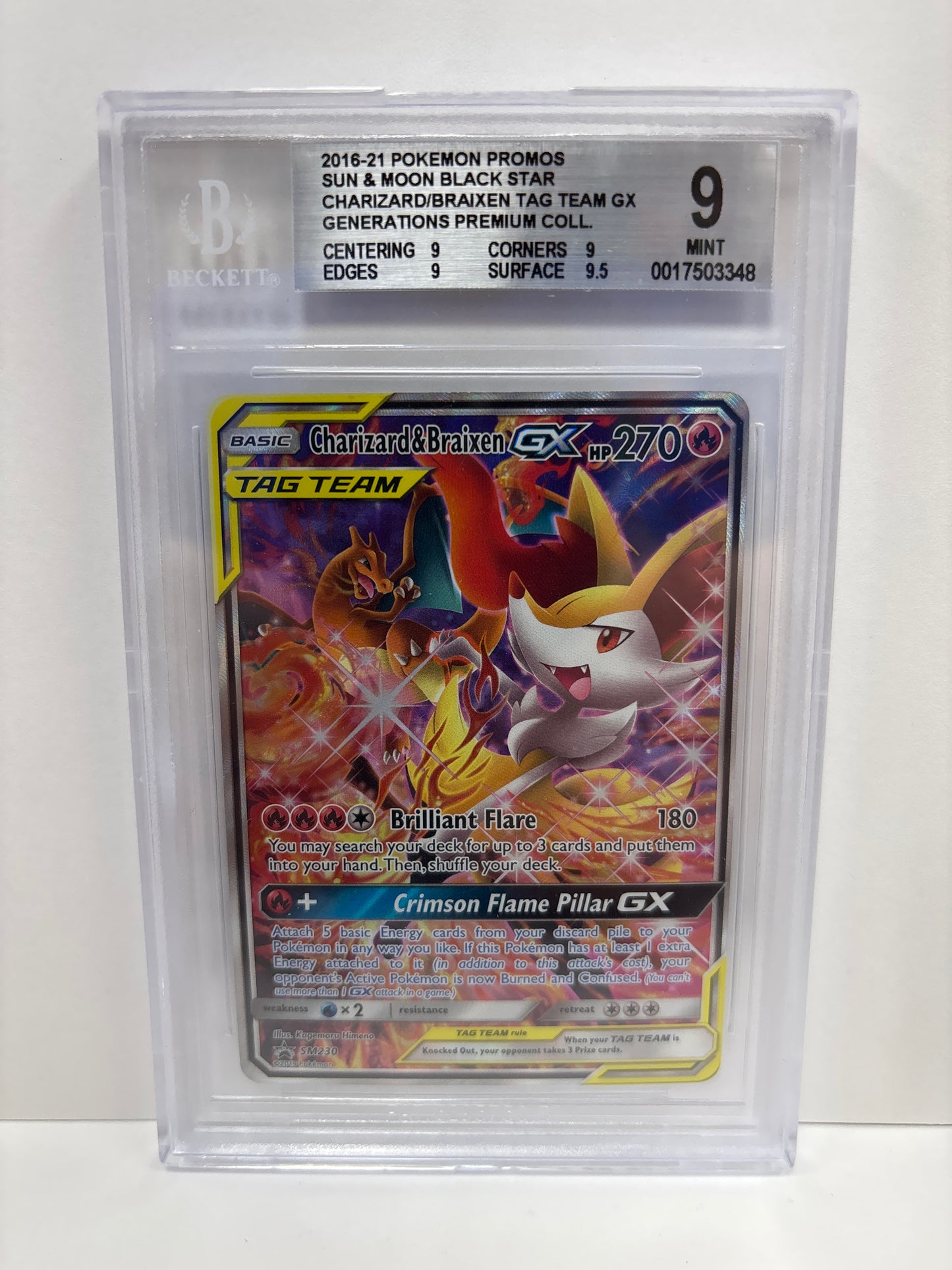Pokemon Charizard & Braixen GX SM230 Beckett 9