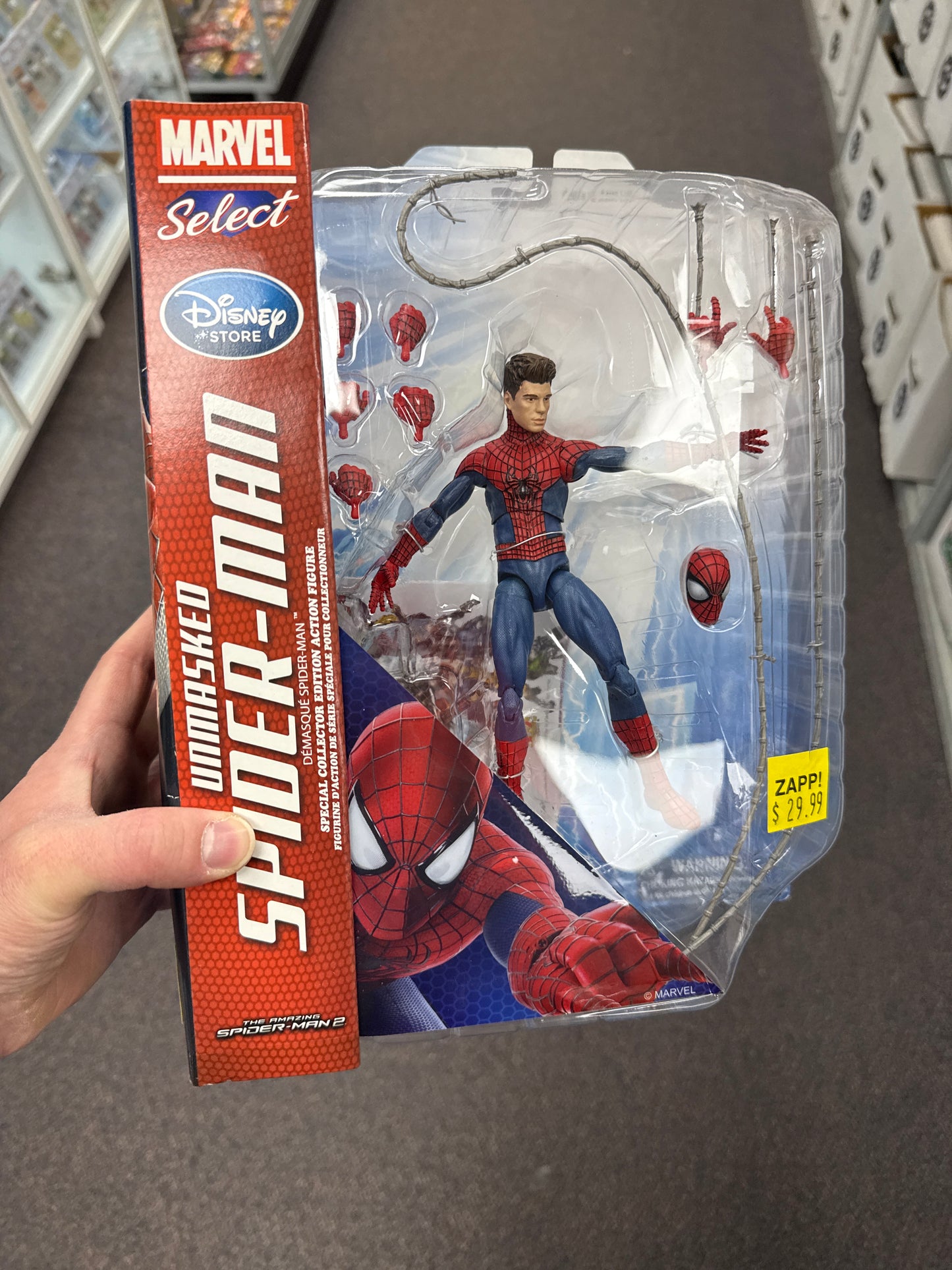 Marvel Select Amazing Spider-Man 2 Unmasked Spider-Man Disney Store Exclusive