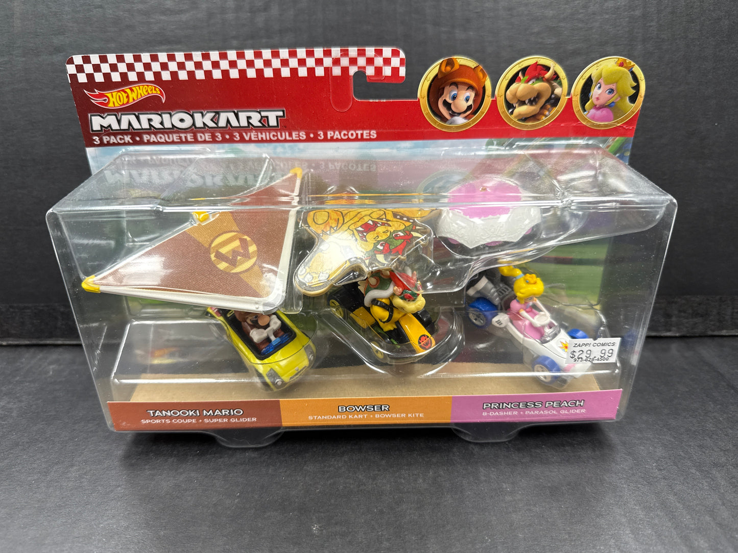 Hot Wheels Mario Kart - 3 Pack (Tanooki Mario, Bowser, Princess Peach)