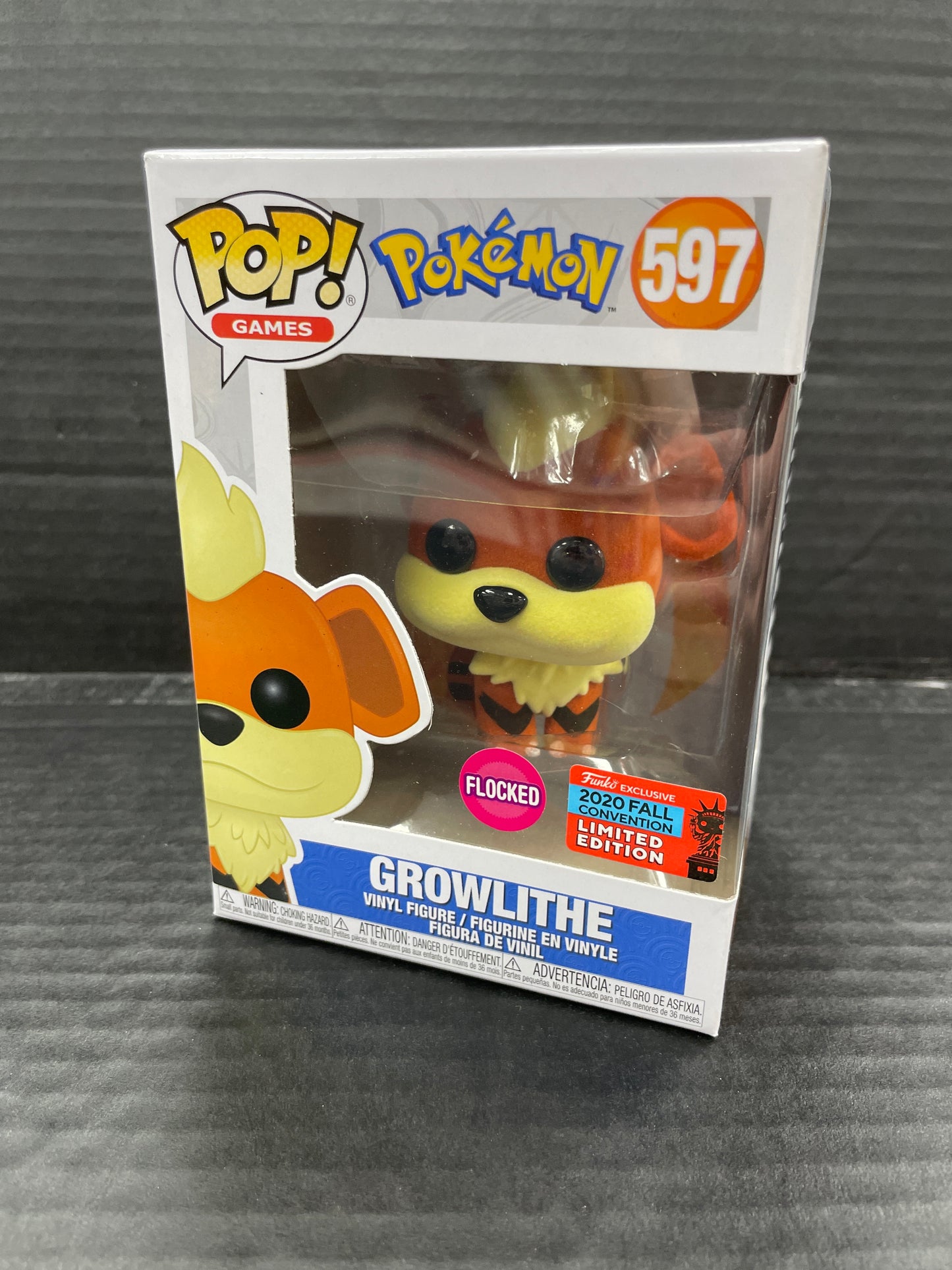 Funko Pop! Pokémon Growlithe 597 Fall 2020 Exclusive Flocked (Grade B+)