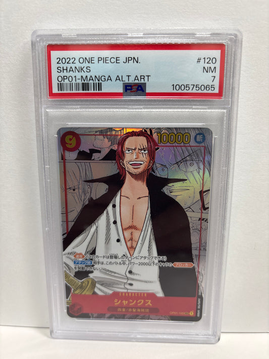 One Piece TCG JP Shanks OP01-120 Manga Alt Art PSA 7