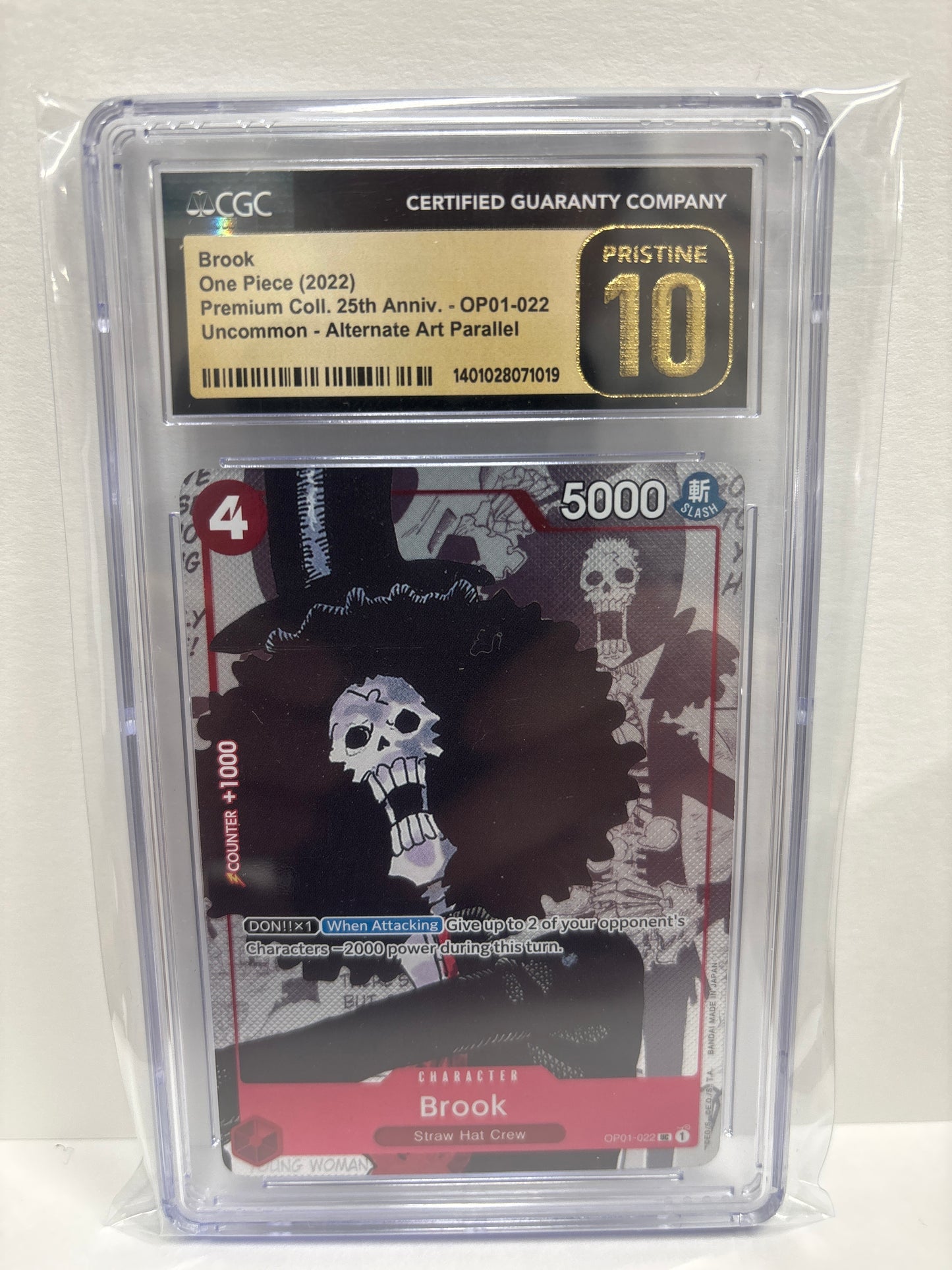One Piece Card Game Brook OP01-022 Alternate Art Parallel CGC Pristine 10