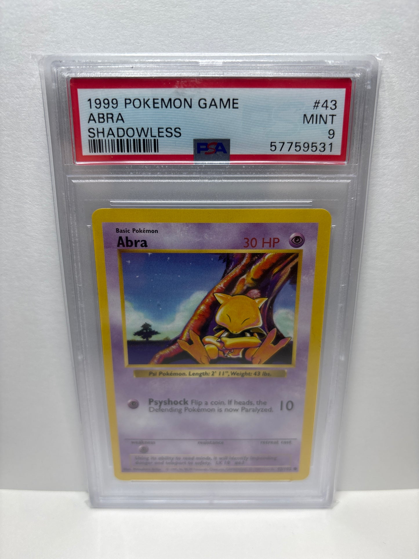 Pokemon Abra 43/102 Shadowless PSA 9