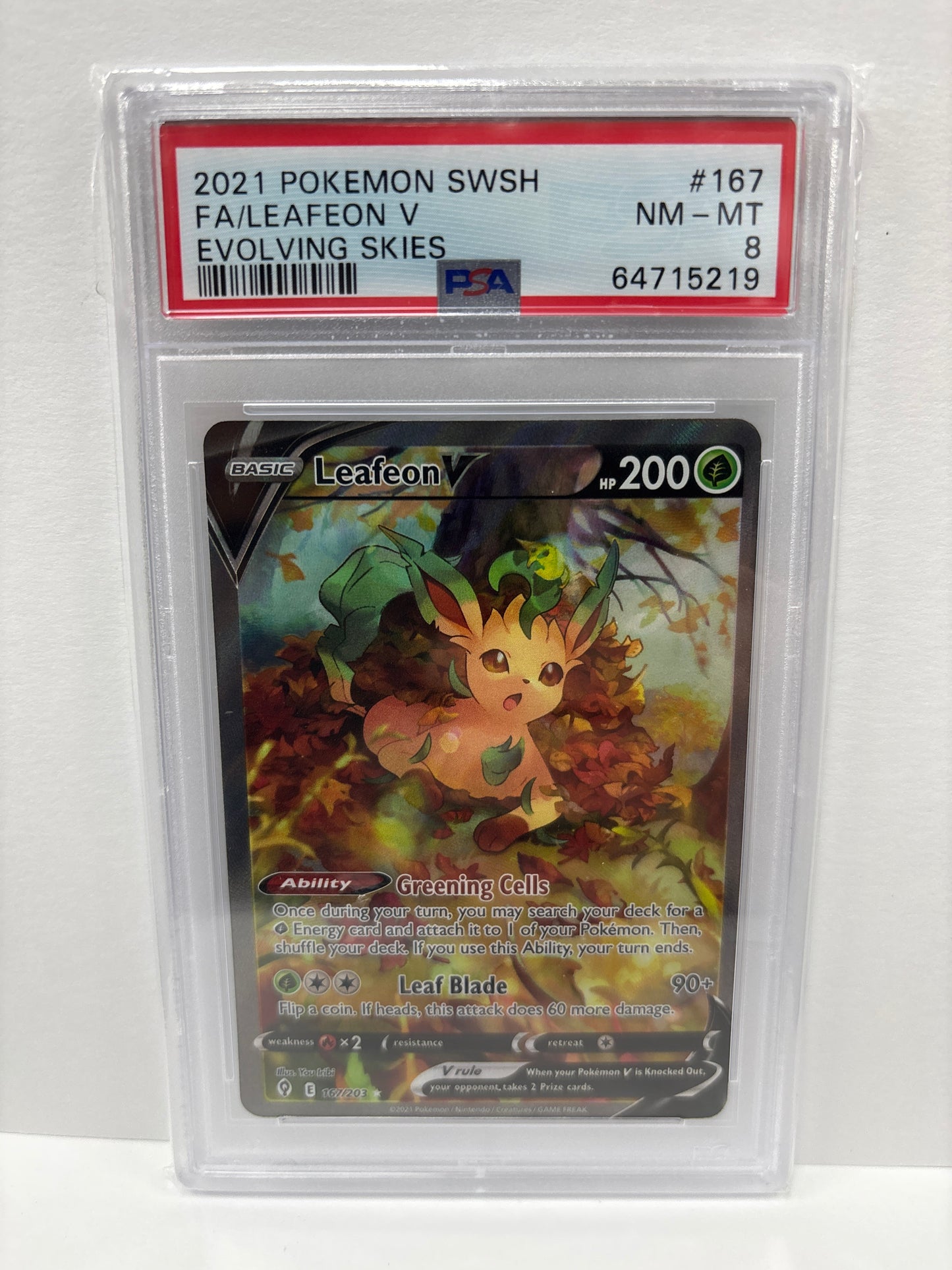 Pokemon Leafeon V 167/203 PSA 8
