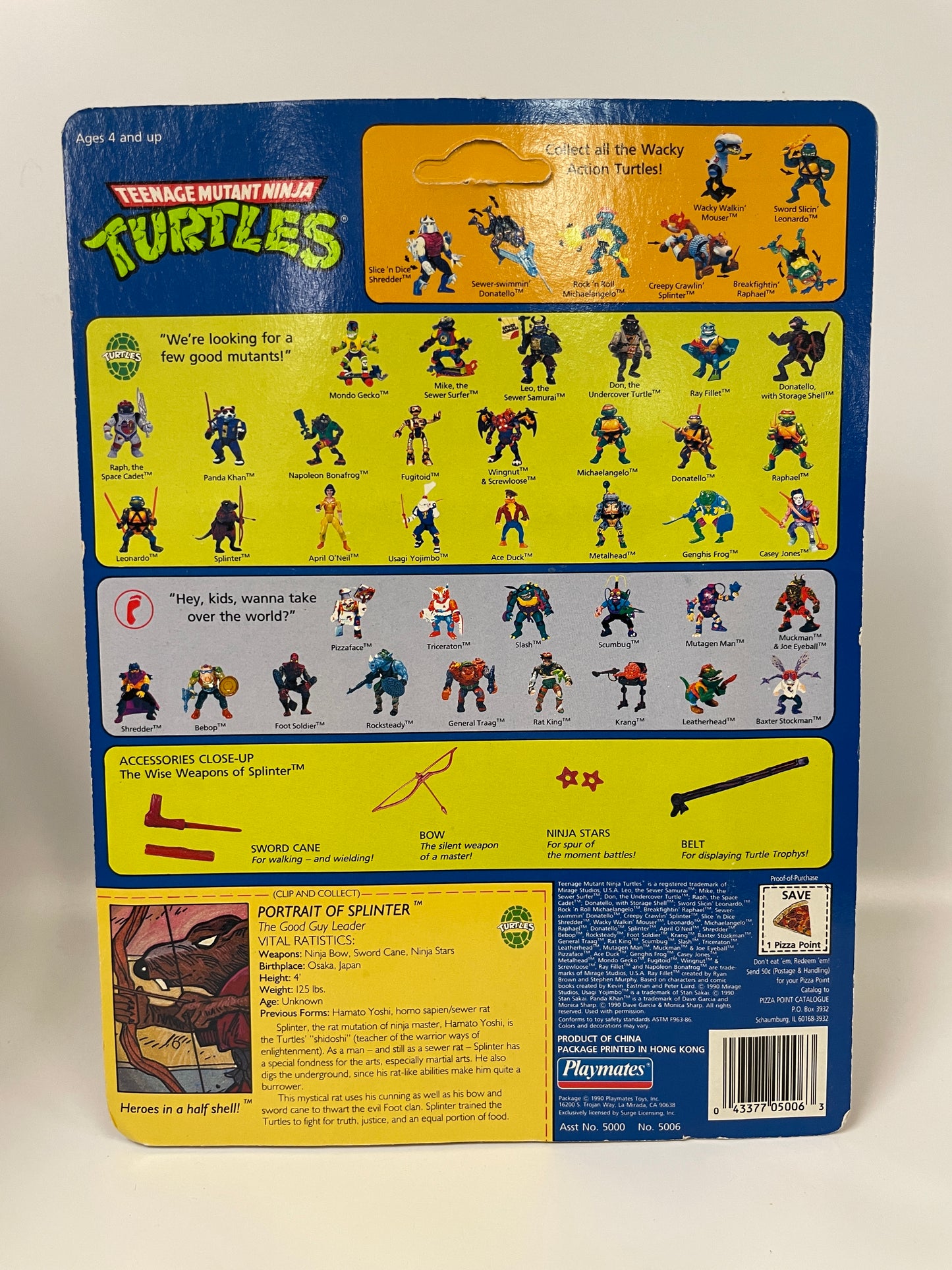 Teenage Mutant Ninja Turtles Splinter Playmates 1990 Vintage