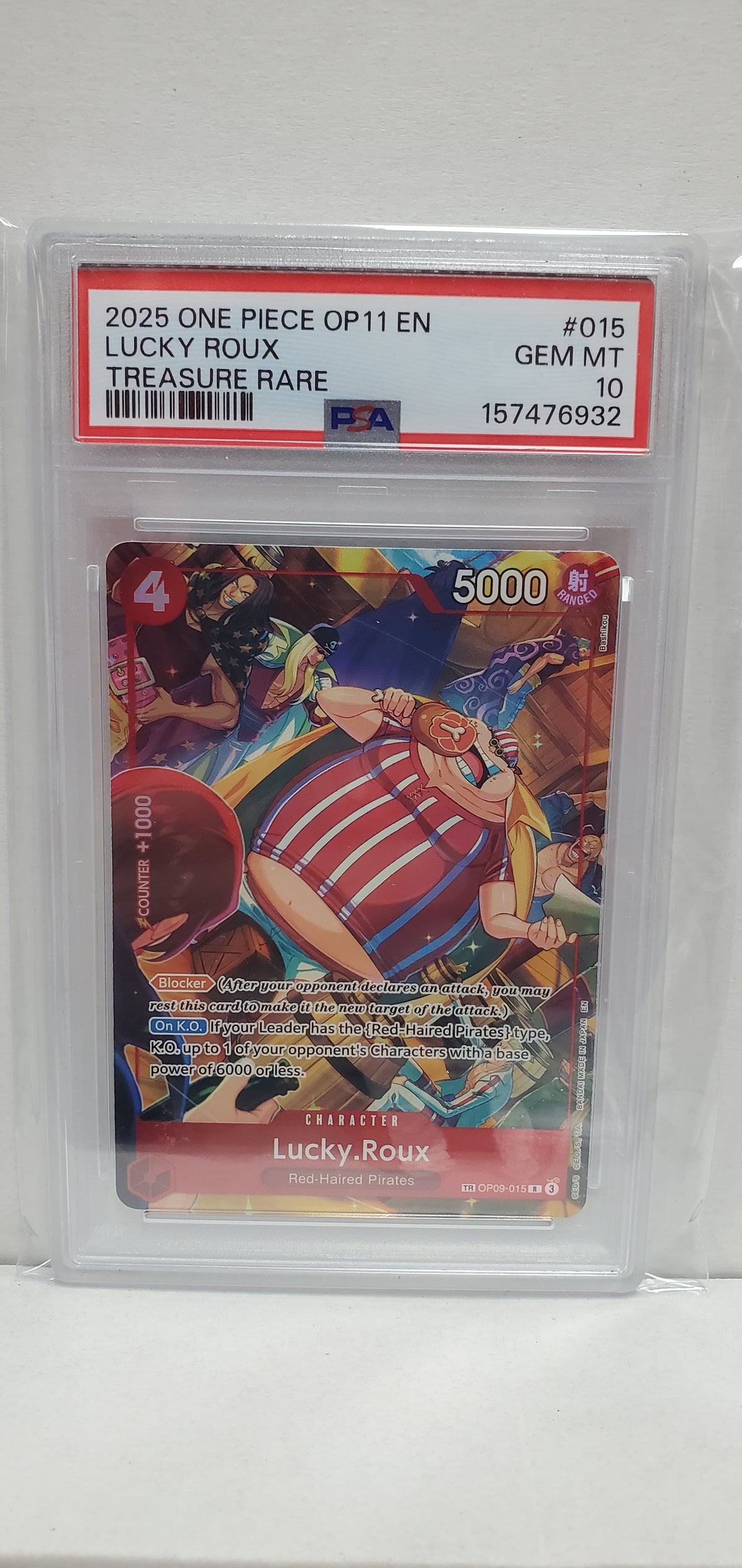 One Piece Card Game Lucky Roux Treasure Rare OP09-015 PSA 10