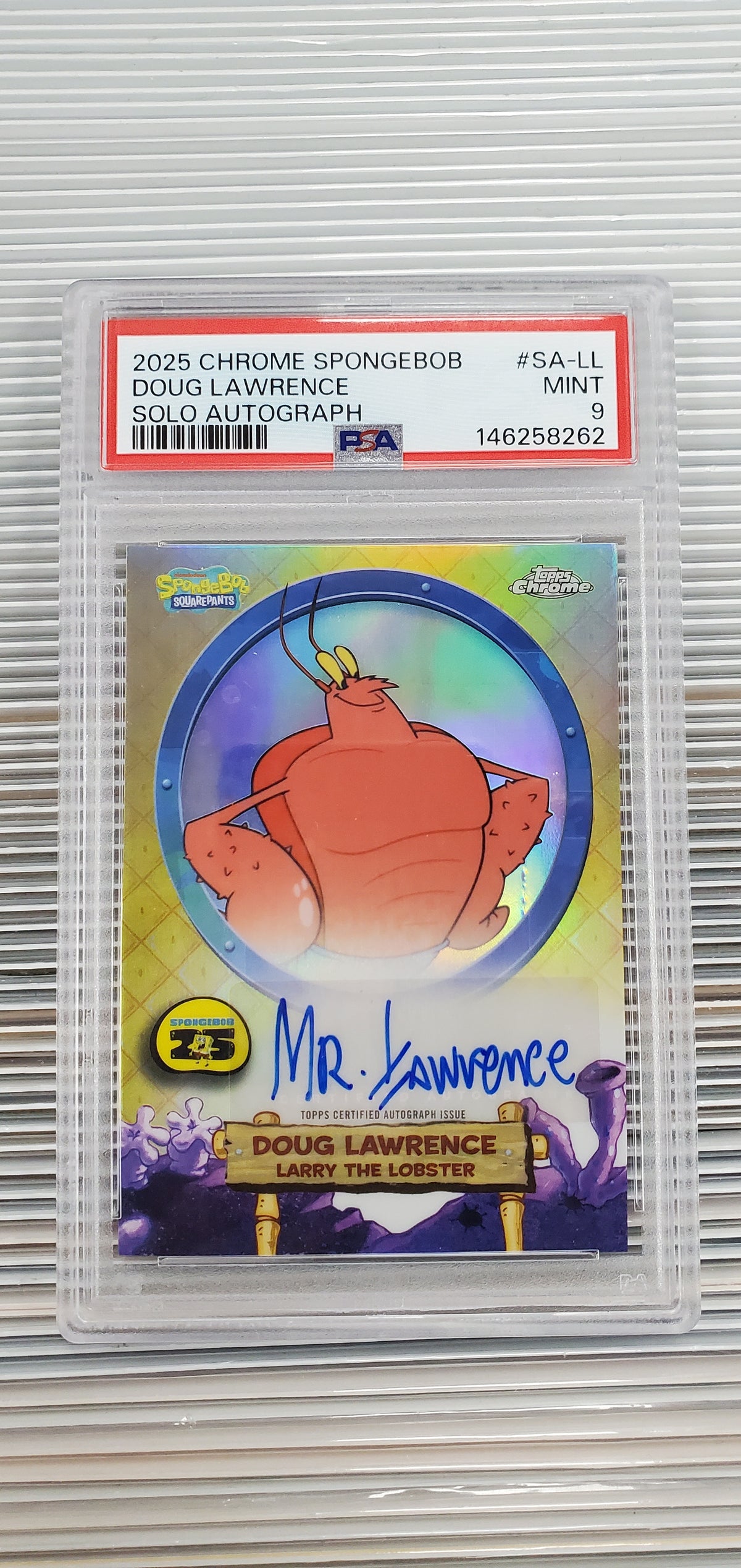 2025 Topps Chrome SpongeBob Doug Lawrence Larry the Lobster Autograph SA-LL PSA 9