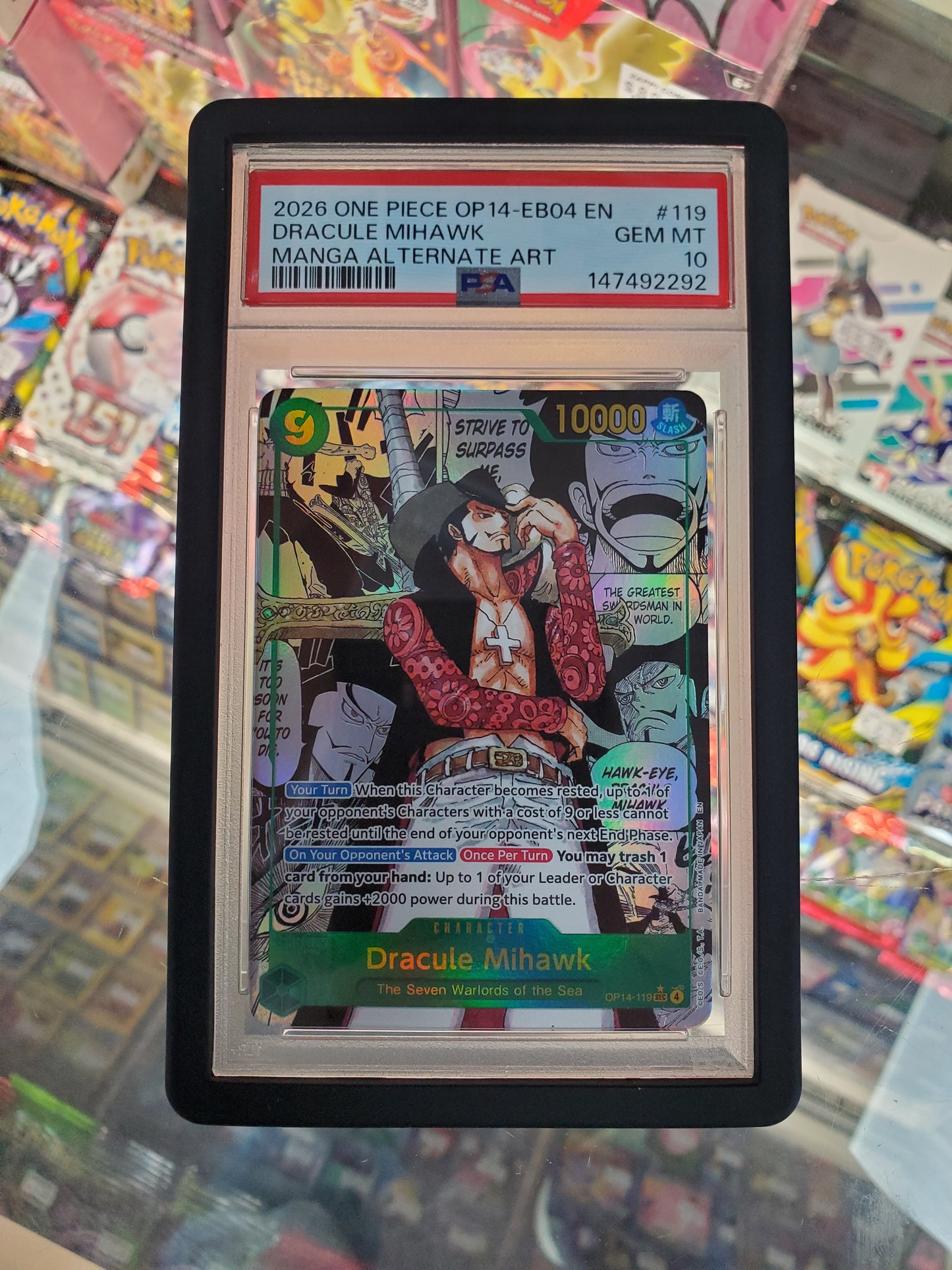 One Piece Card Game Dracule Mihawk OP14-119 Manga PSA 10