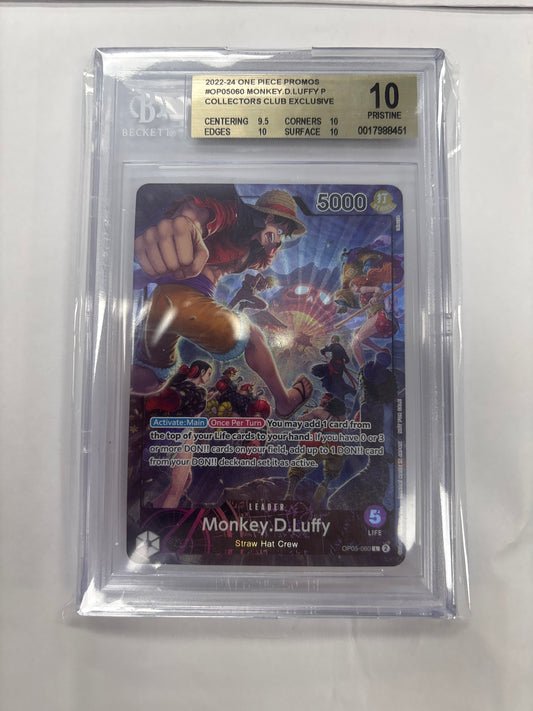 One Piece TCG Monkey D. Luffy OP05-060 Collectors Club Exclusive Beckett 10