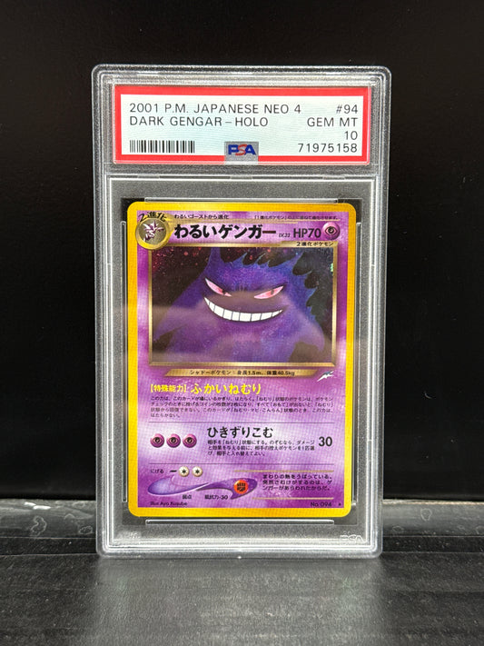 Pokemon 2001 P.M. Japanese Neo 4 Dark Gengar-Holo PSA Gem MT 10