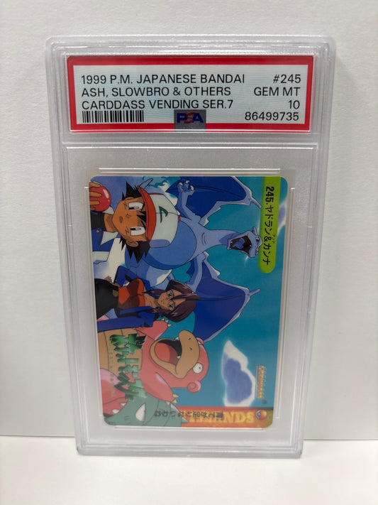 Pokemon JP Ash, Slowbro & Others #245 1999 Carddass Vending Series 7 PSA 10
