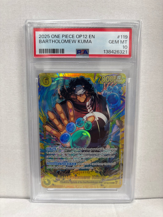 One Piece Card Game Bartholomew Kuma OP12-119 PSA 10