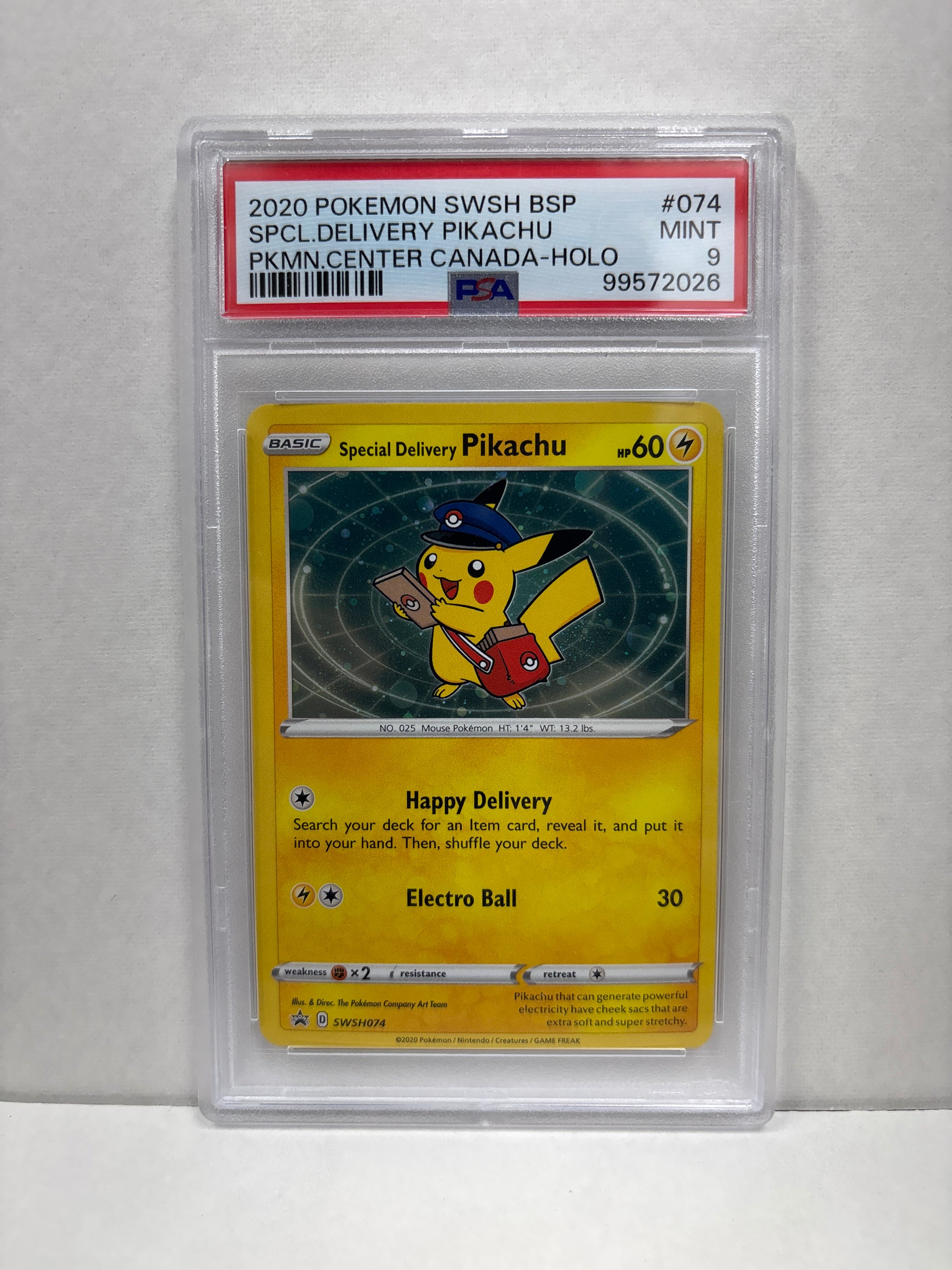 pokemon special delivery pikachu card Pokemon Special Delivery Pikachu SWSH074 PSA 9